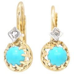 Antique Art Deco Persian Turquoise and Diamond Earrings