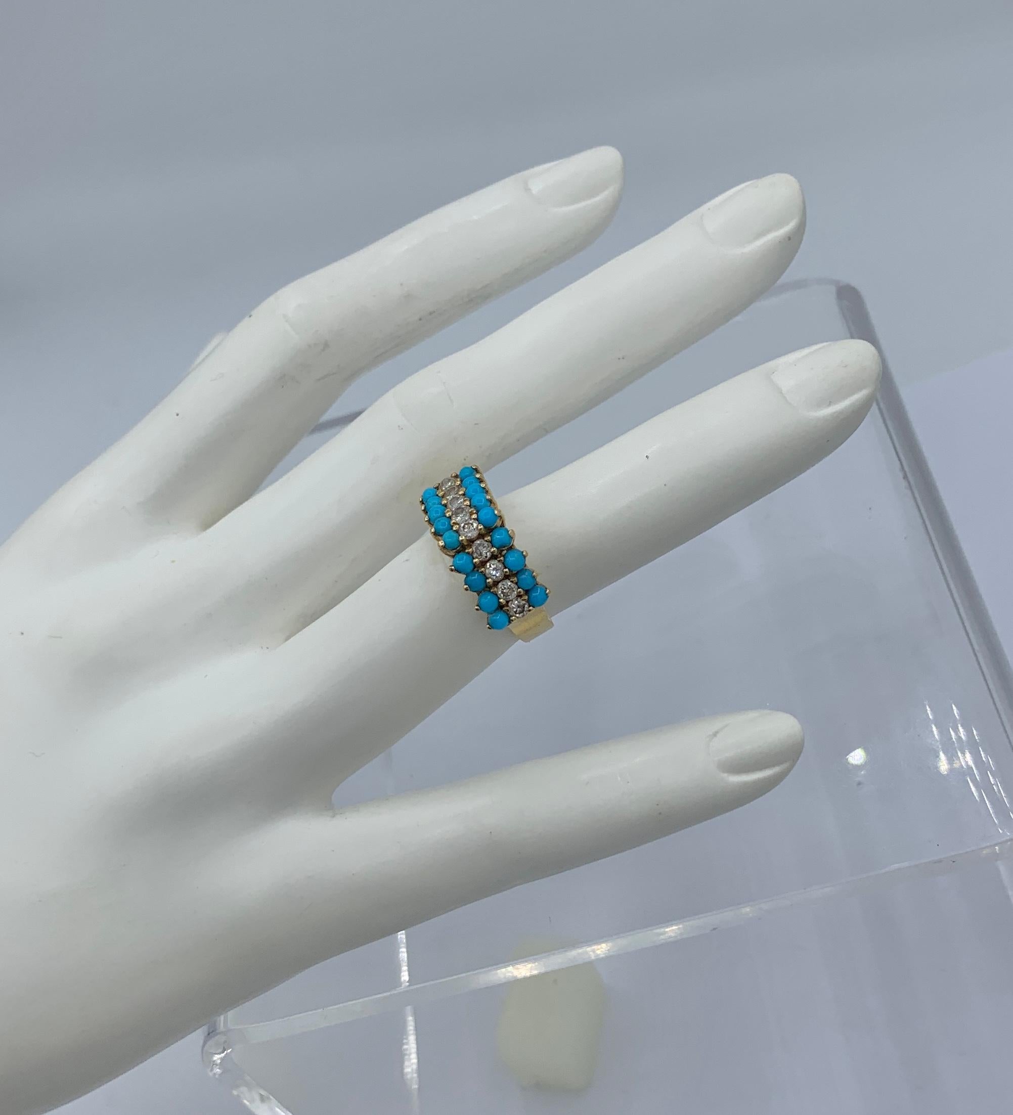 Art Deco Persian Turquoise Diamond Ring 14 Karat Gold Antique For Sale 5