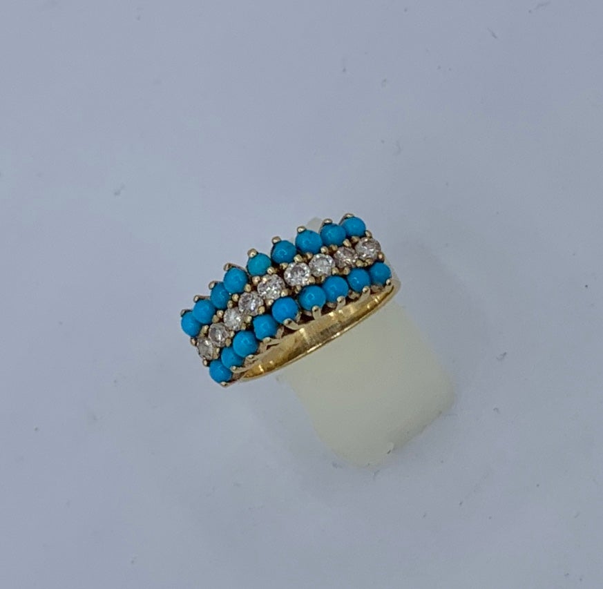 Art Deco Persian Turquoise Diamond Ring 14 Karat Gold Antique In Good Condition For Sale In New York, NY
