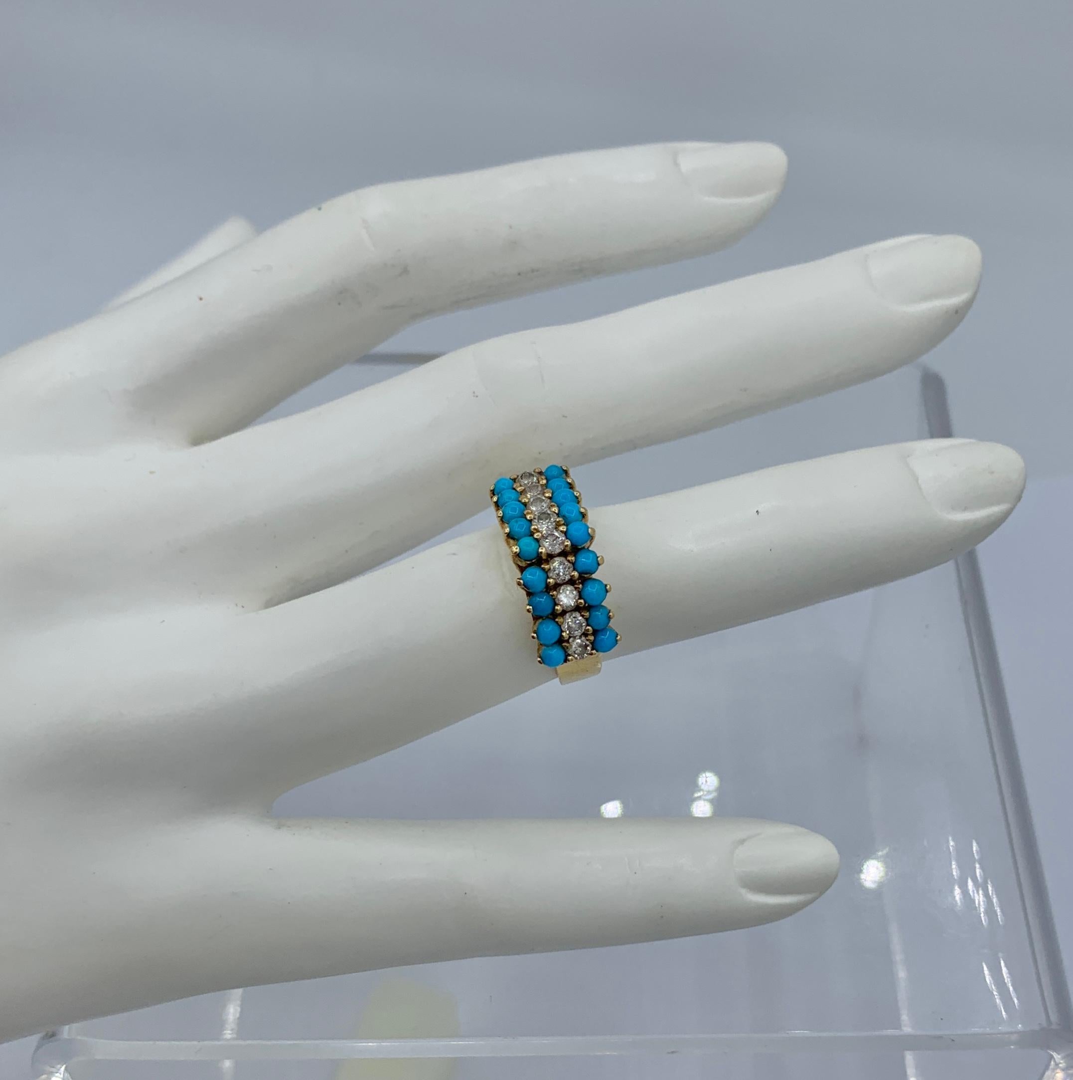 Women's Art Deco Persian Turquoise Diamond Ring 14 Karat Gold Antique For Sale