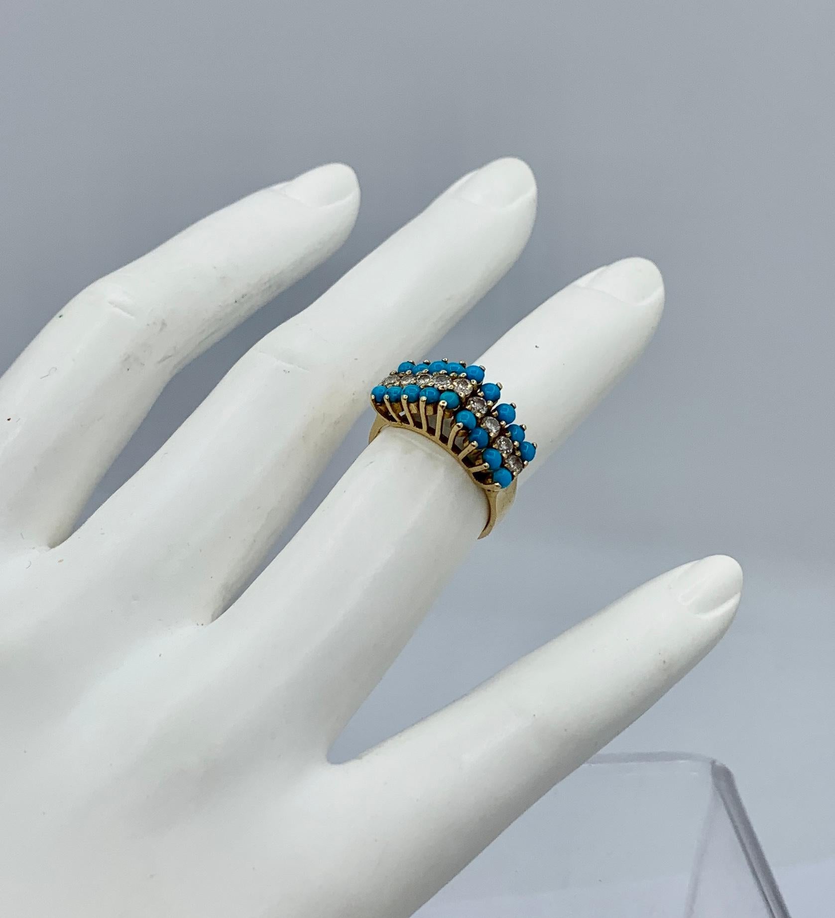 Art Deco Persian Turquoise Diamond Ring 14 Karat Gold Antique For Sale 1