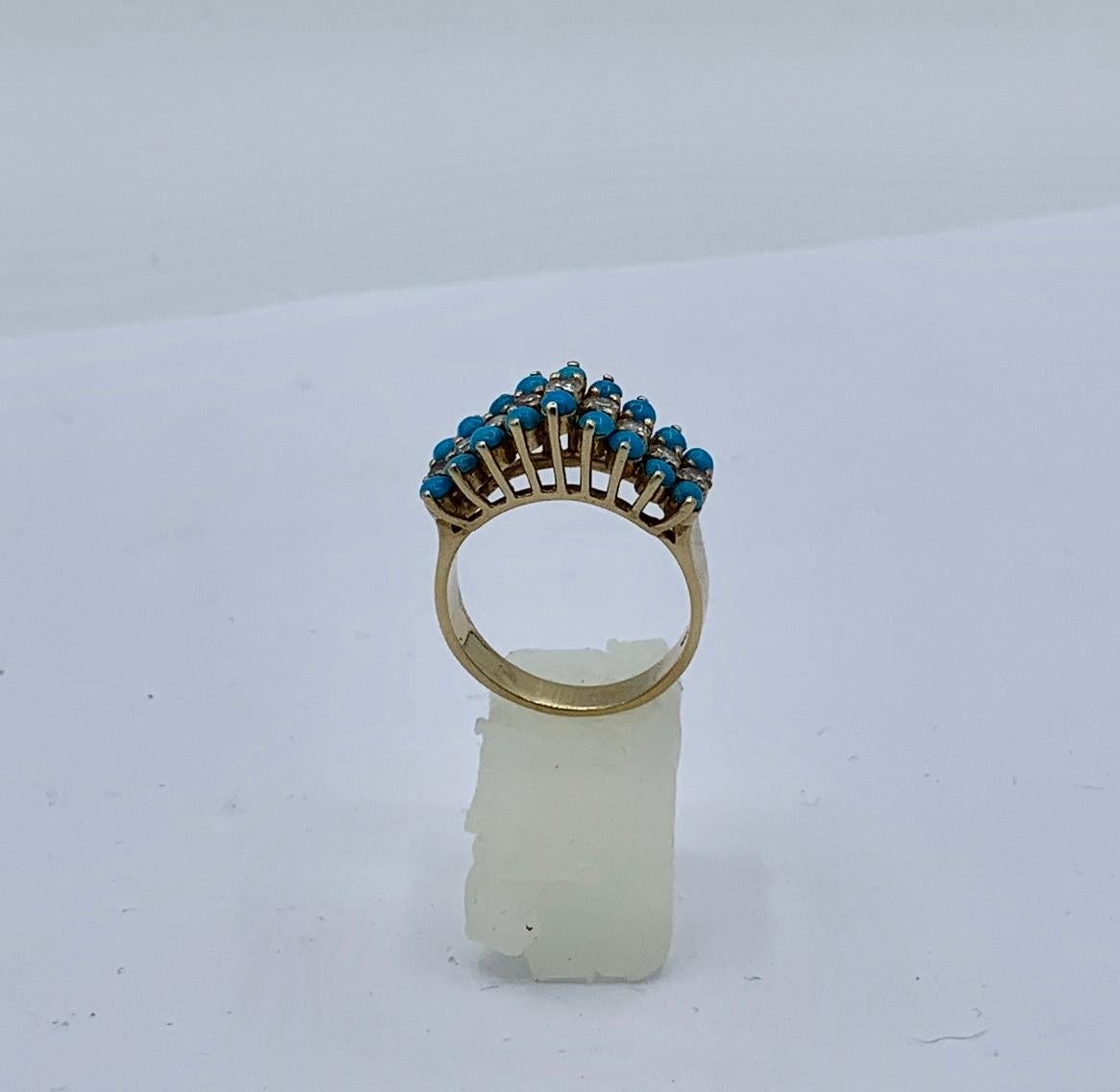 Art Deco Persian Turquoise Diamond Ring 14 Karat Gold Antique For Sale 2