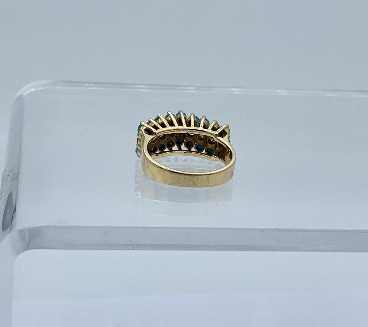 Art Deco Persian Turquoise Diamond Ring 14 Karat Gold Antique For Sale 3