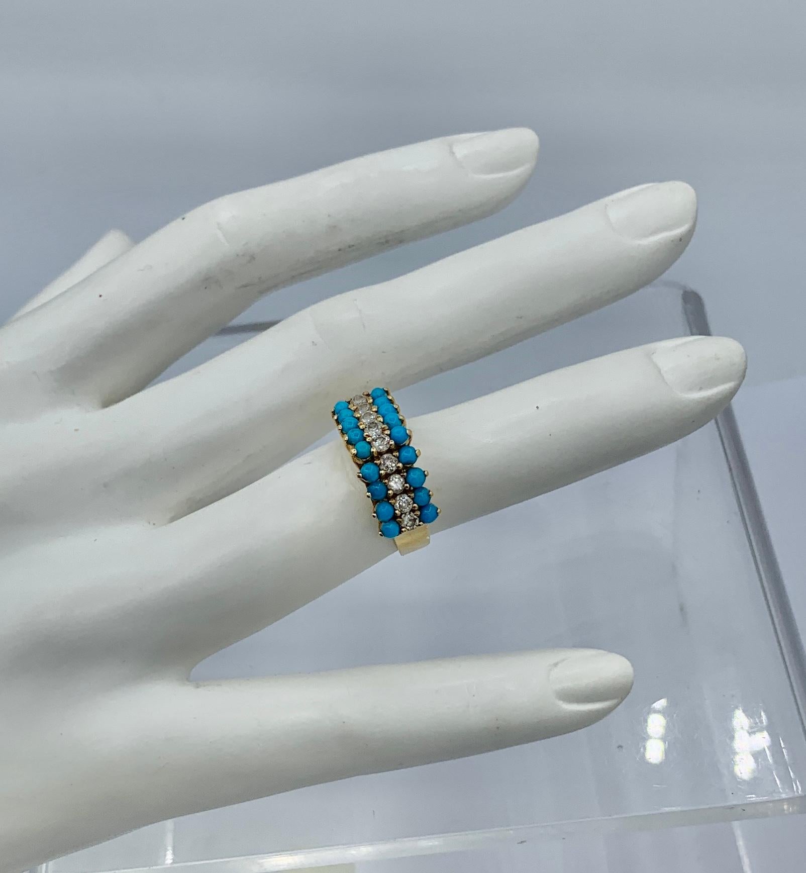 Art Deco Persian Turquoise Diamond Ring 14 Karat Gold Antique For Sale 4