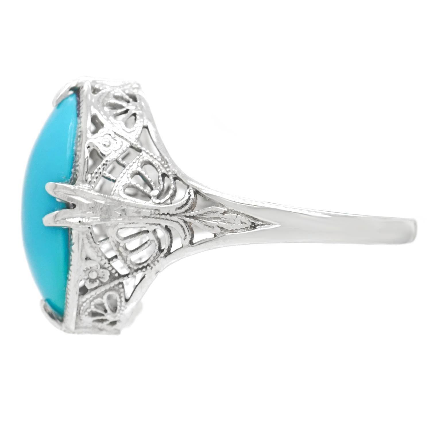 Women's or Men's Art Deco Persian Turquoise Set Gold Ring