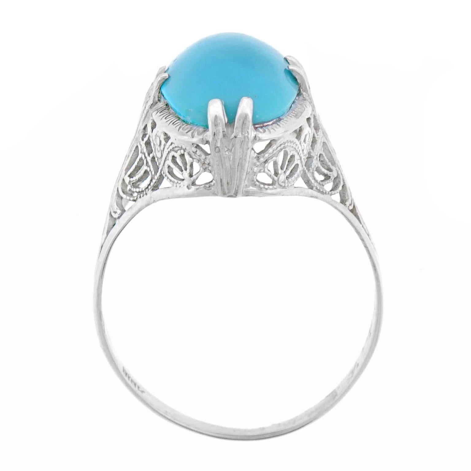 Art Deco Persian Turquoise Set Gold Ring 1