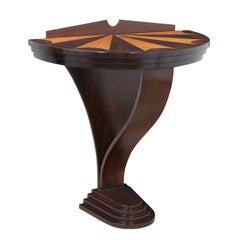 Art Deco Petite Teak and Rosewood Demi-Lune Console Table