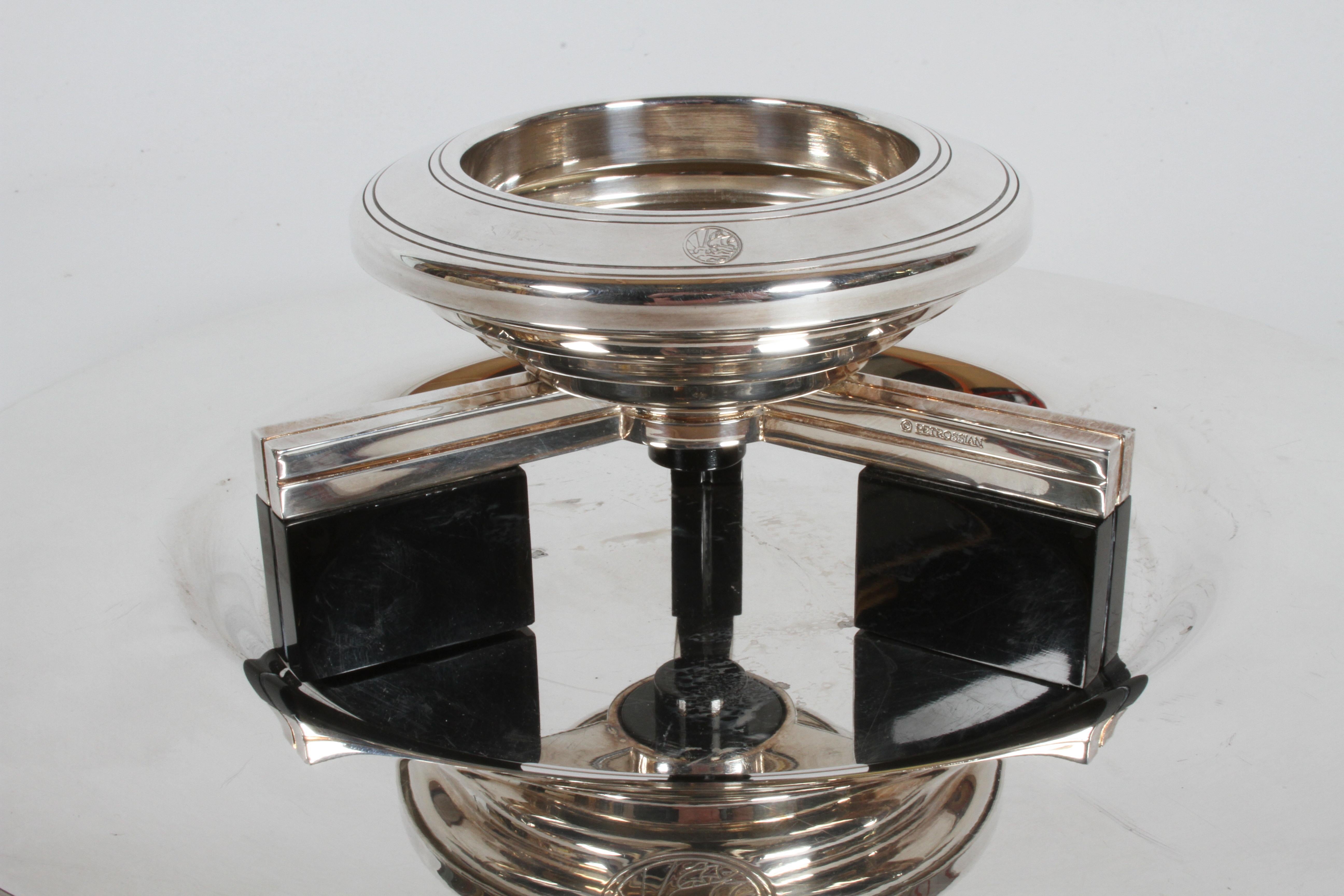 Art Deco Petrossian Caviar Silver Plate Presentoir Serving Dish and Tray In Good Condition In St. Louis, MO