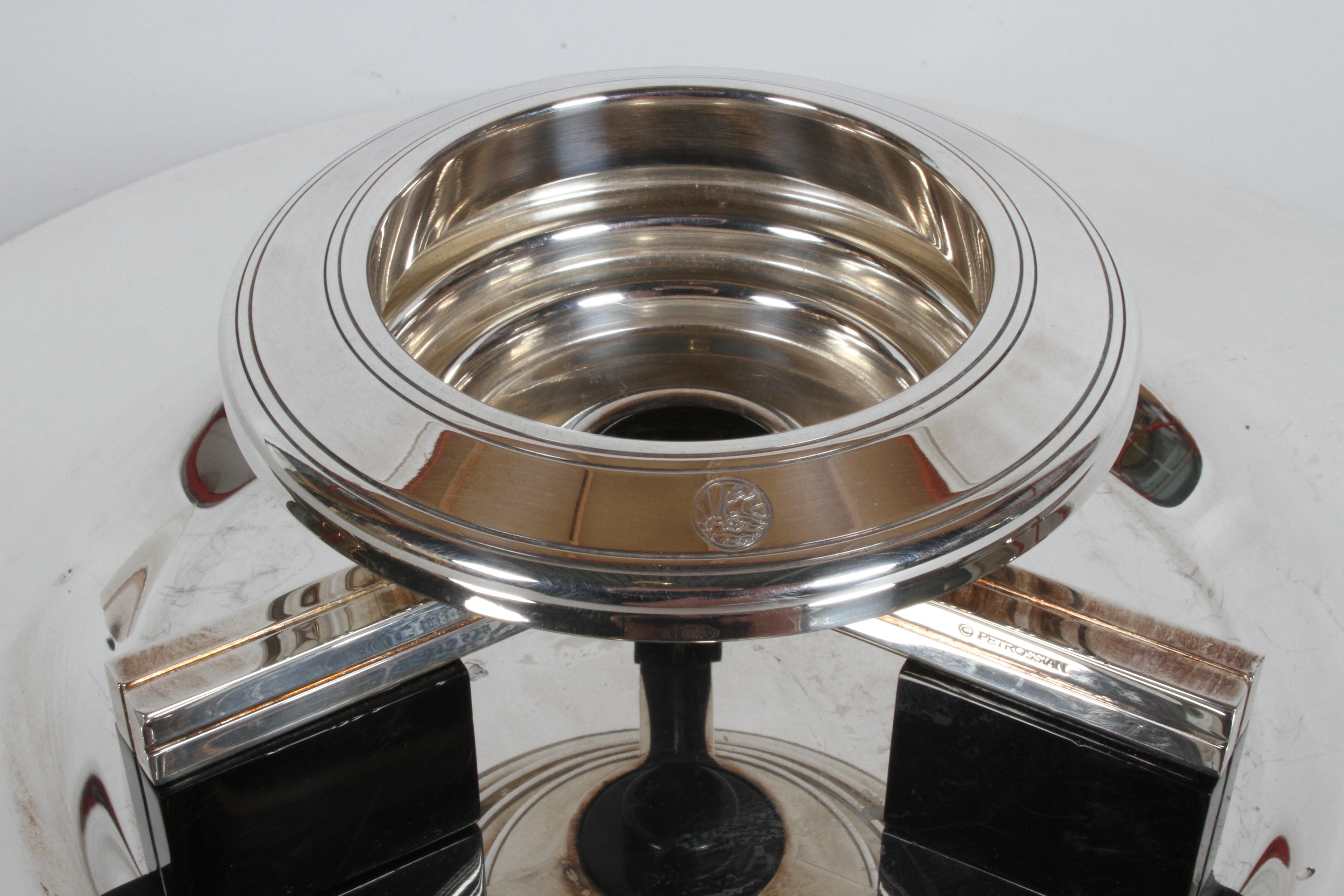 Late 20th Century Art Deco Petrossian Caviar Silver Plate Presentoir Serving Dish and Tray