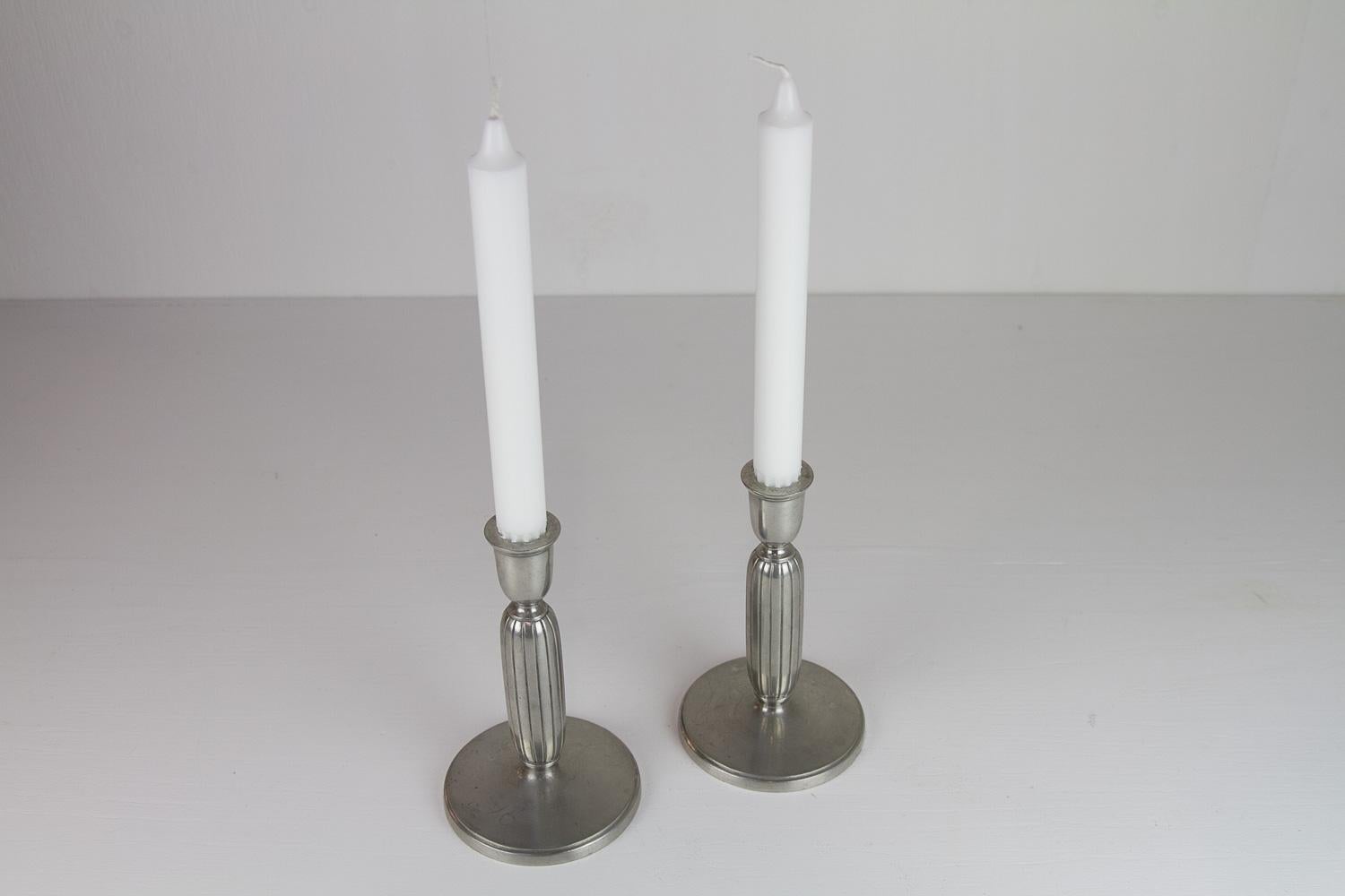 Art Deco Pewter Candle Holders by Just Andersen, 1930s. Set of 2. For Sale 5