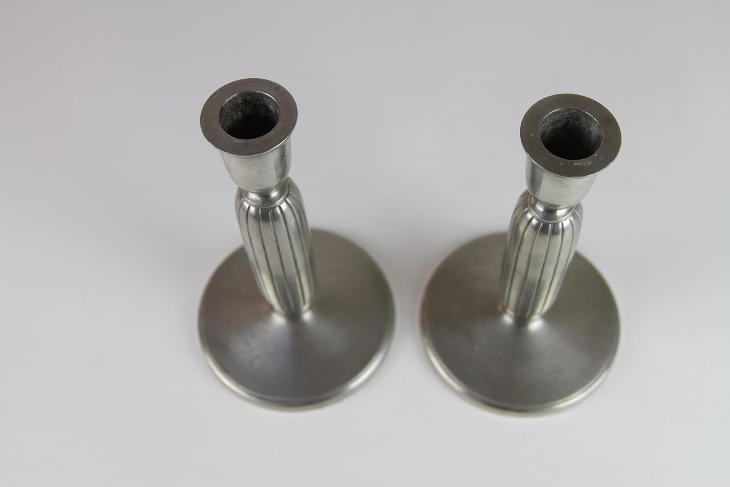 Art Deco Pewter Candle Holders by Just Andersen, 1930s. Set of 2. For Sale 6
