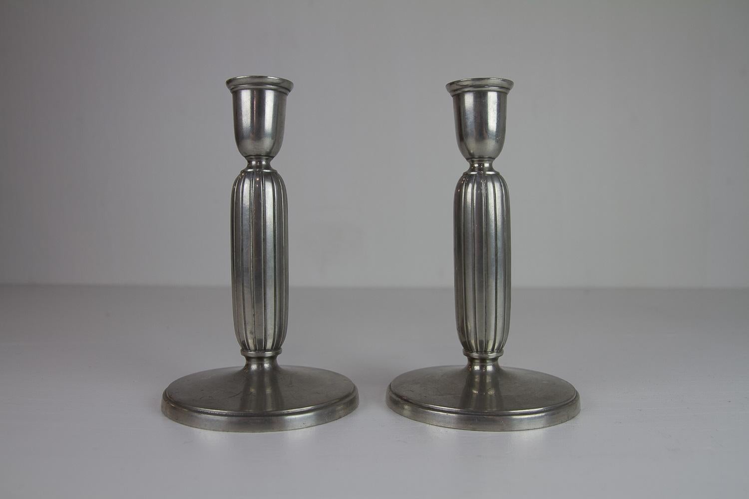 Danish Art Deco Pewter Candle Holders by Just Andersen, 1930s. Set of 2. For Sale