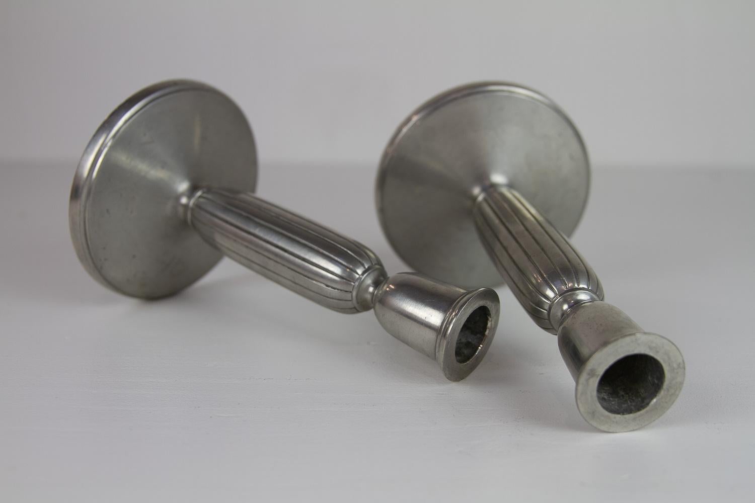 Art Deco Pewter Candle Holders by Just Andersen, 1930s. Set of 2. For Sale 1