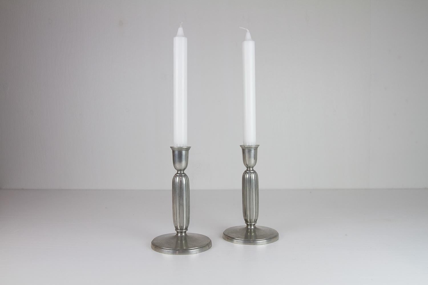 Art Deco Pewter Candle Holders by Just Andersen, 1930s. Set of 2. For Sale 4