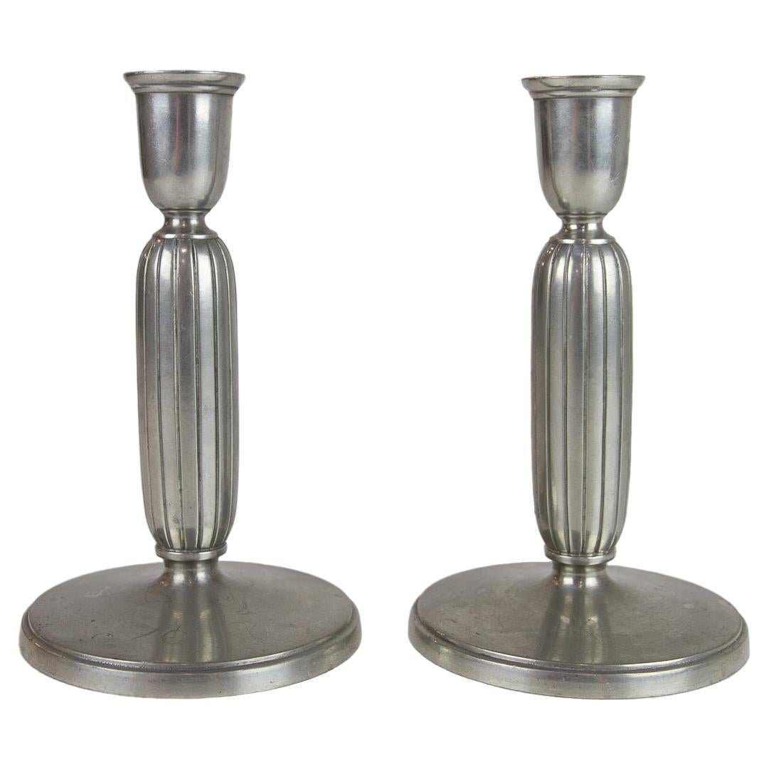 Art Deco Pewter Candle Holders by Just Andersen, 1930s. Set of 2. For Sale