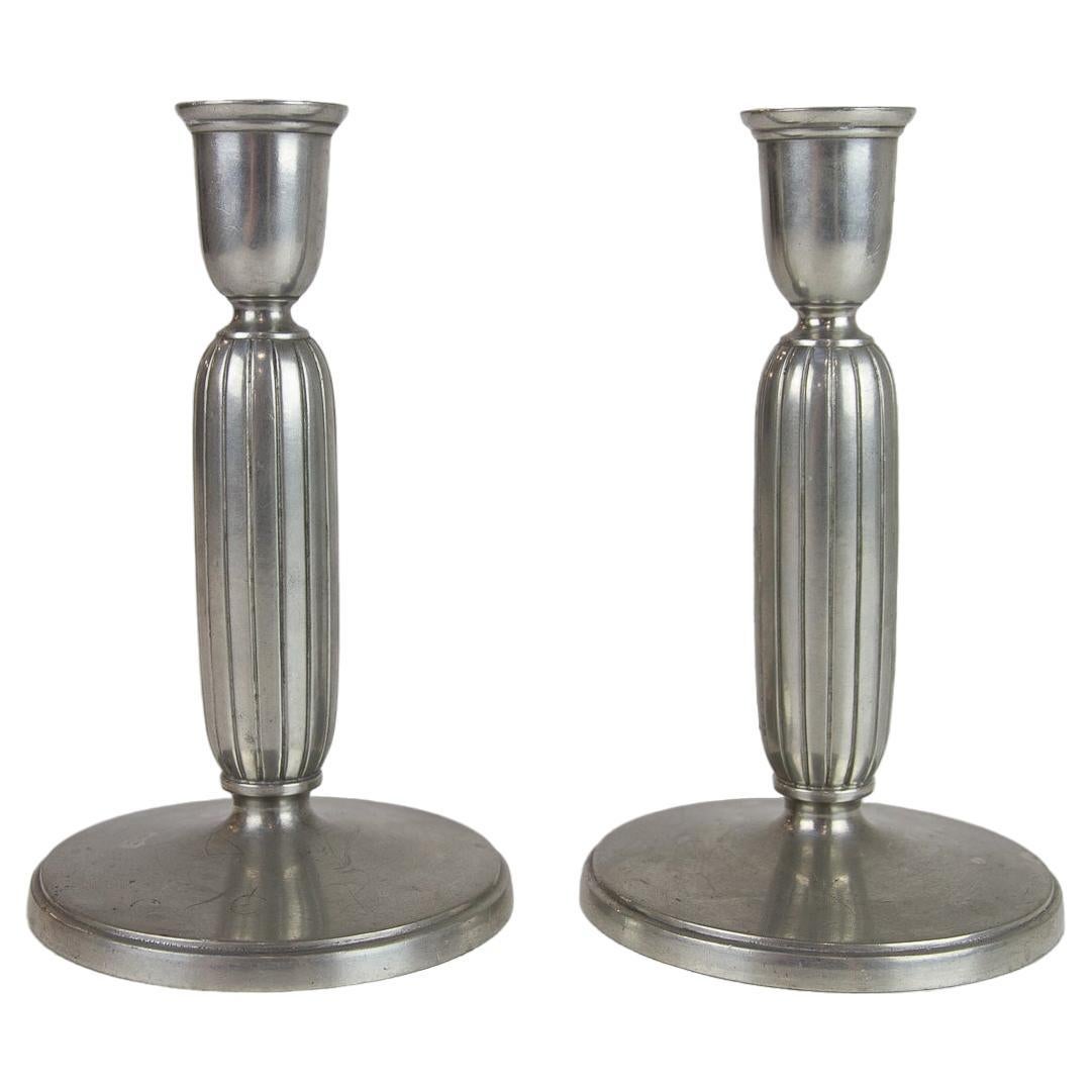 Portacandele in peltro Art Deco di Just Andersen, anni '30. Set di 2.