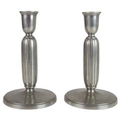 Art Deco Pewter Candle Holders by Just Andersen, 1930s. Set of 2.