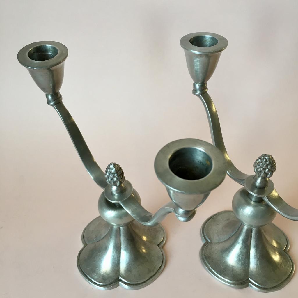 Art Deco Pewter Candleholders from Just Andersen Denmark, Set of 2, 1930s In Good Condition In Riga, Latvia