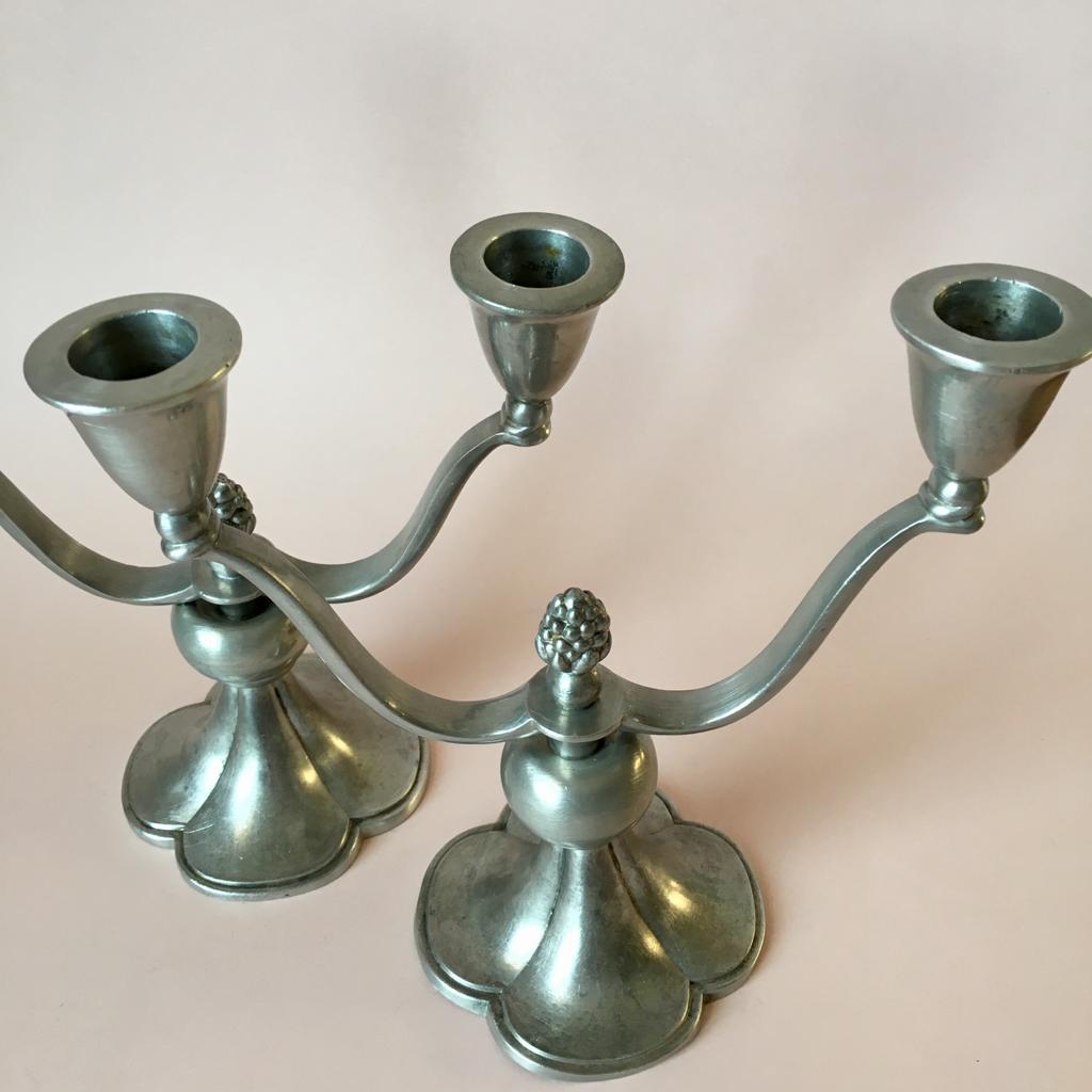 Mid-20th Century Art Deco Pewter Candleholders from Just Andersen Denmark, Set of 2, 1930s