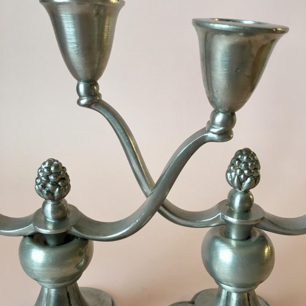 Art Deco Pewter Candleholders from Just Andersen Denmark, Set of 2, 1930s 1