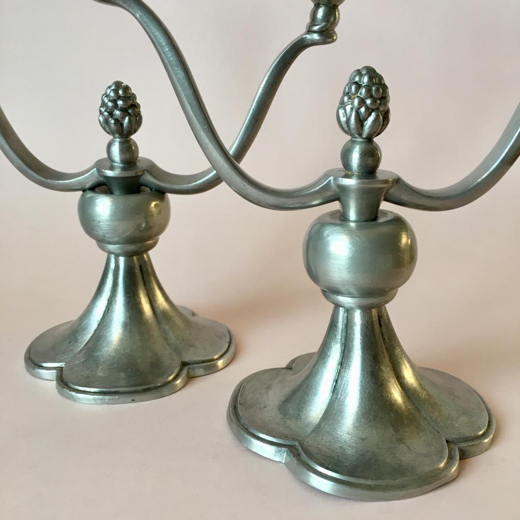 Art Deco Pewter Candleholders from Just Andersen Denmark, Set of 2, 1930s 2