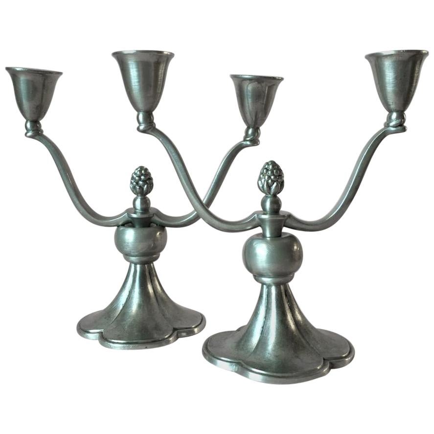 Art Deco Pewter Candleholders from Just Andersen Denmark, Set of 2, 1930s