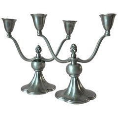 Vintage Art Deco Pewter Candleholders from Just Andersen Denmark, Set of 2, 1930s