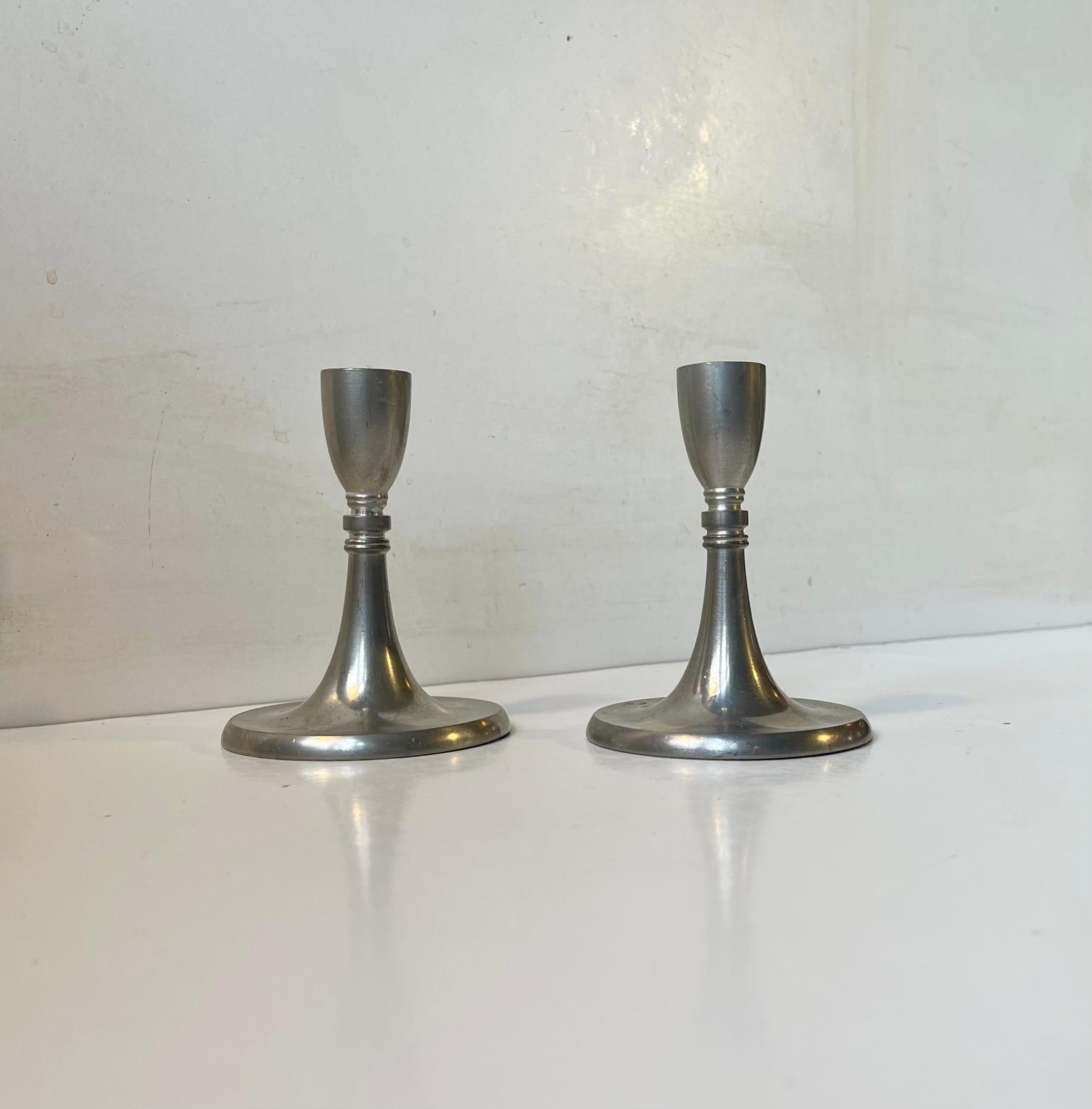 Danish Art Deco Pewter Candlesticks by Just Andersen, 1940s