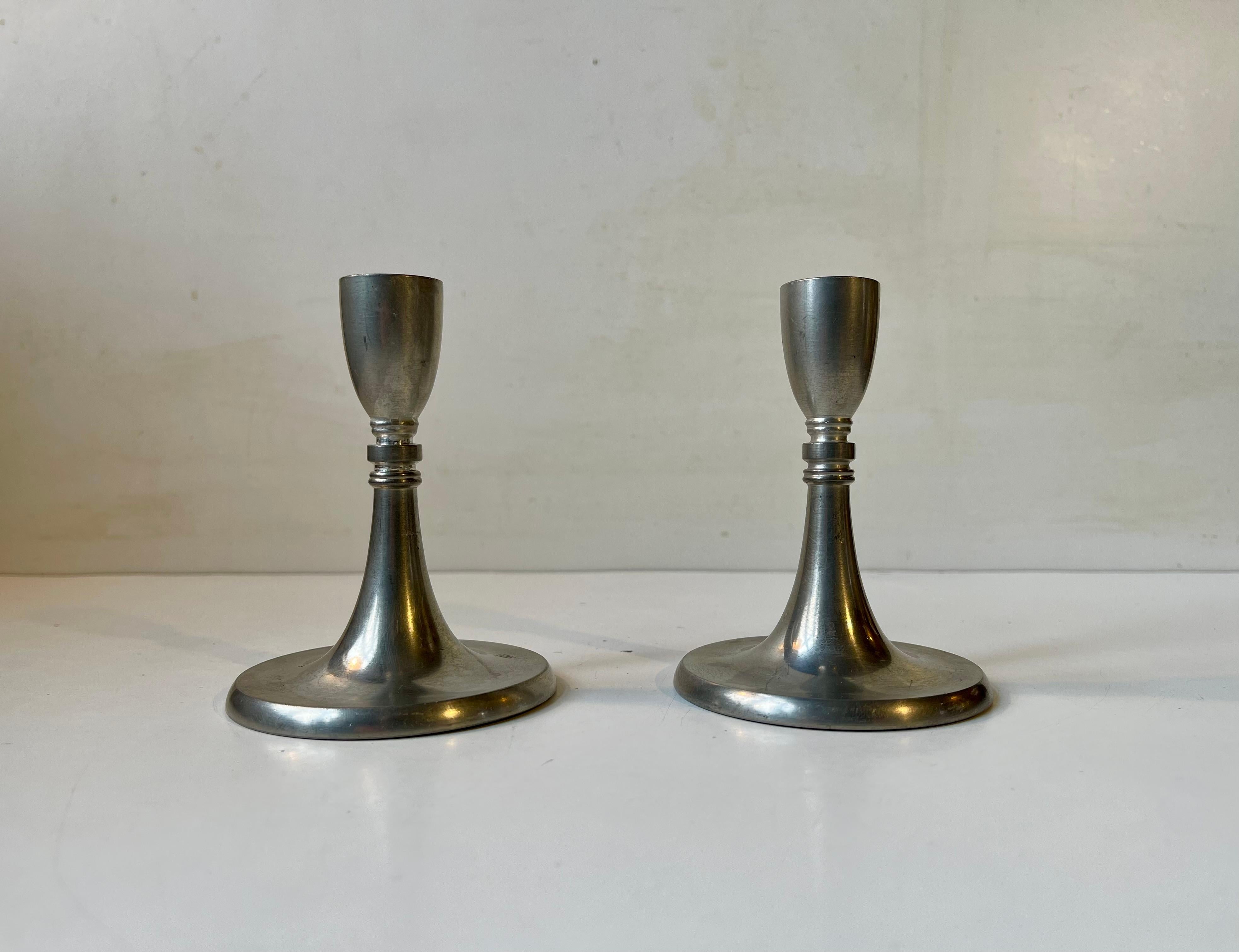 Art Deco Pewter Candlesticks by Just Andersen, 1940s In Good Condition In Esbjerg, DK