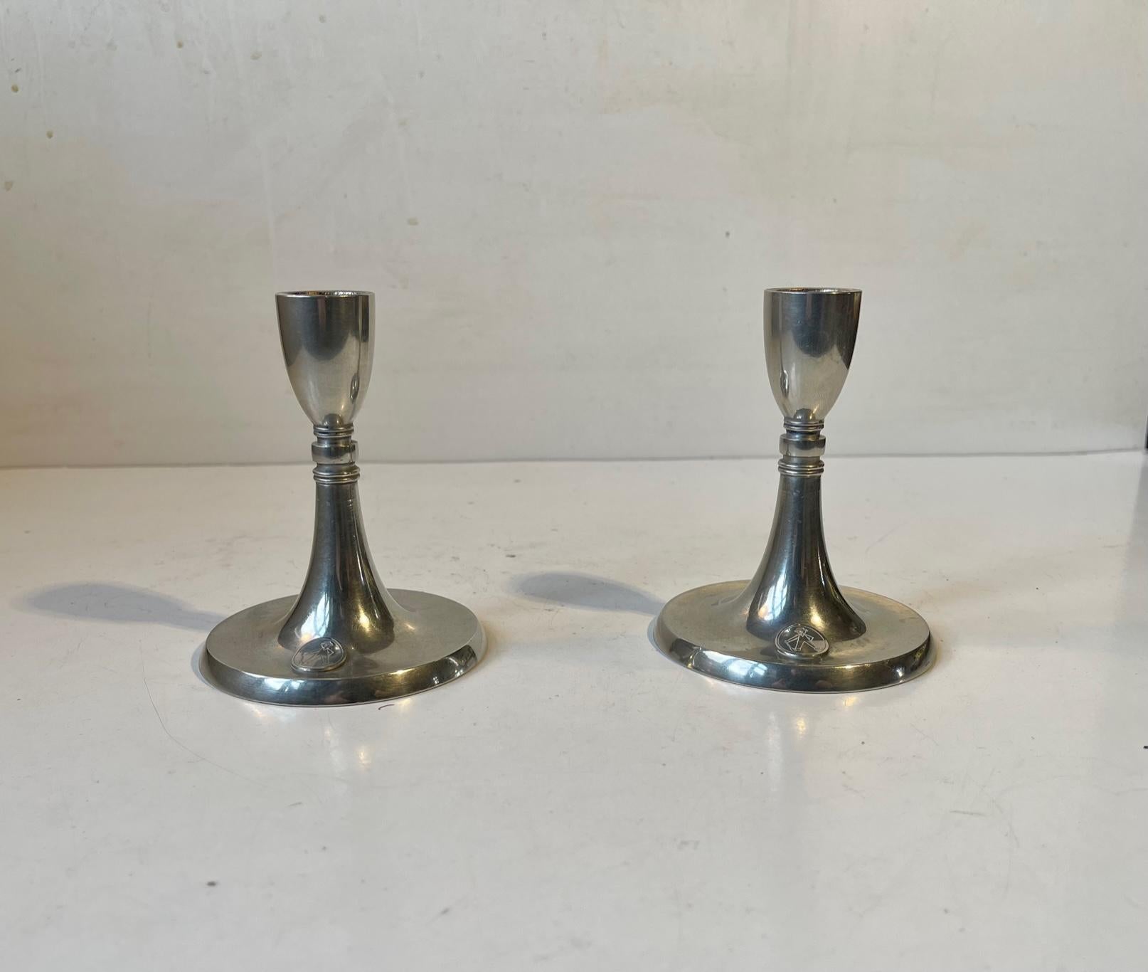 Mid-20th Century Art Deco Pewter Candlesticks by Just Andersen, 1940s
