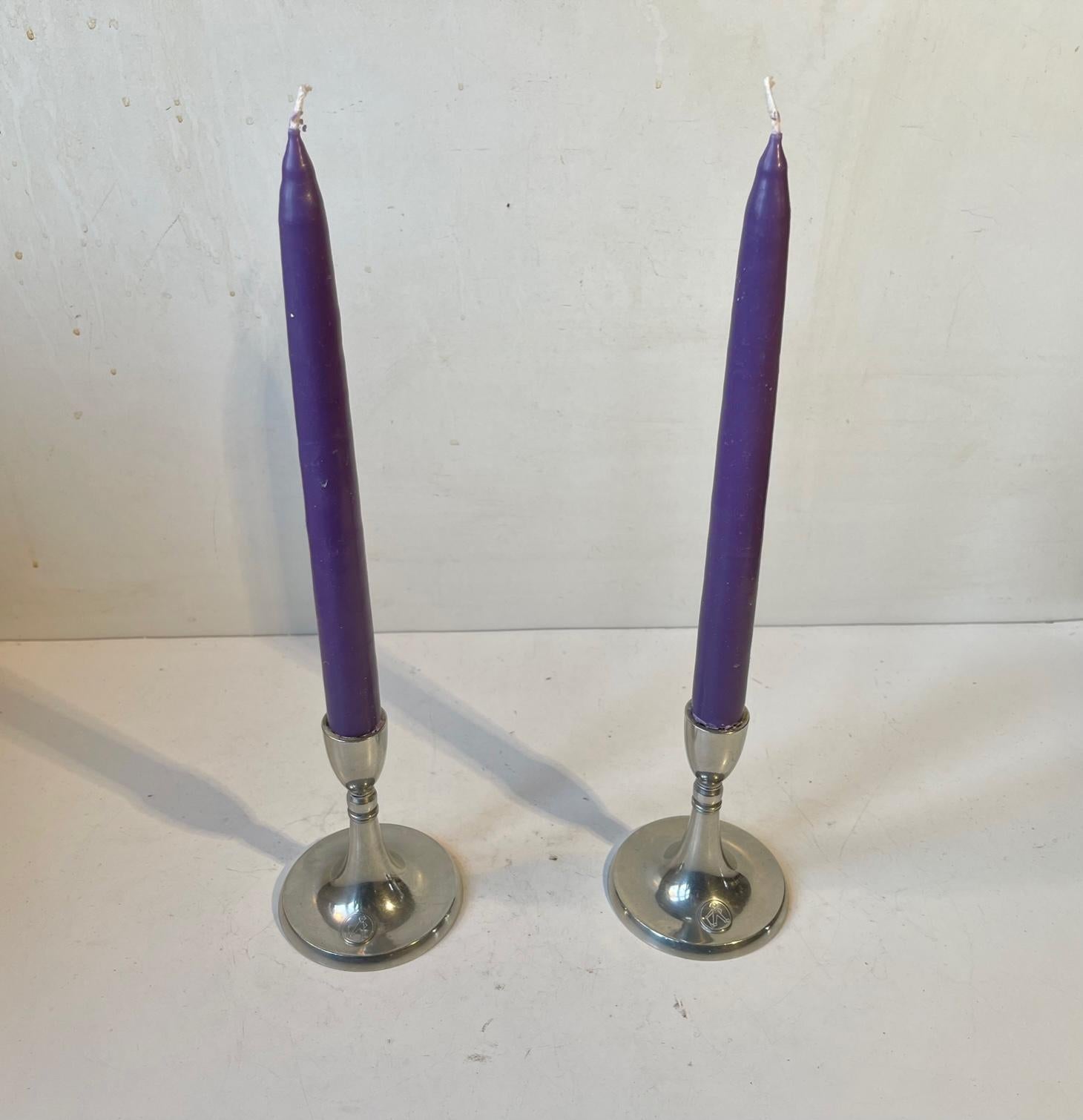 Art Deco Pewter Candlesticks by Just Andersen, 1940s 1