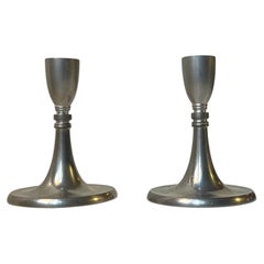 Vintage Art Deco Pewter Candlesticks by Just Andersen, 1940s