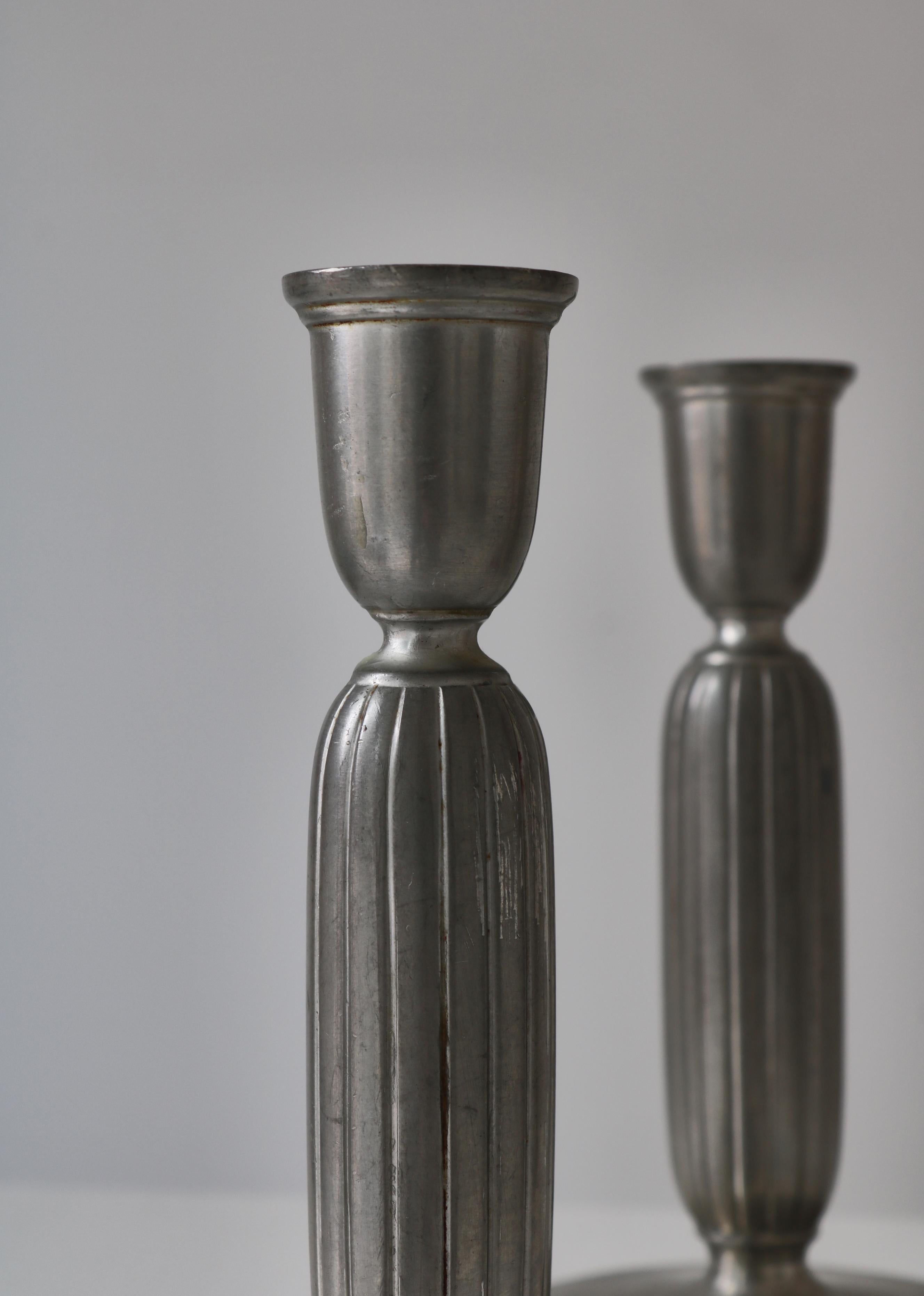 Art Deco Pewter Candlesticks by Just Andersen 