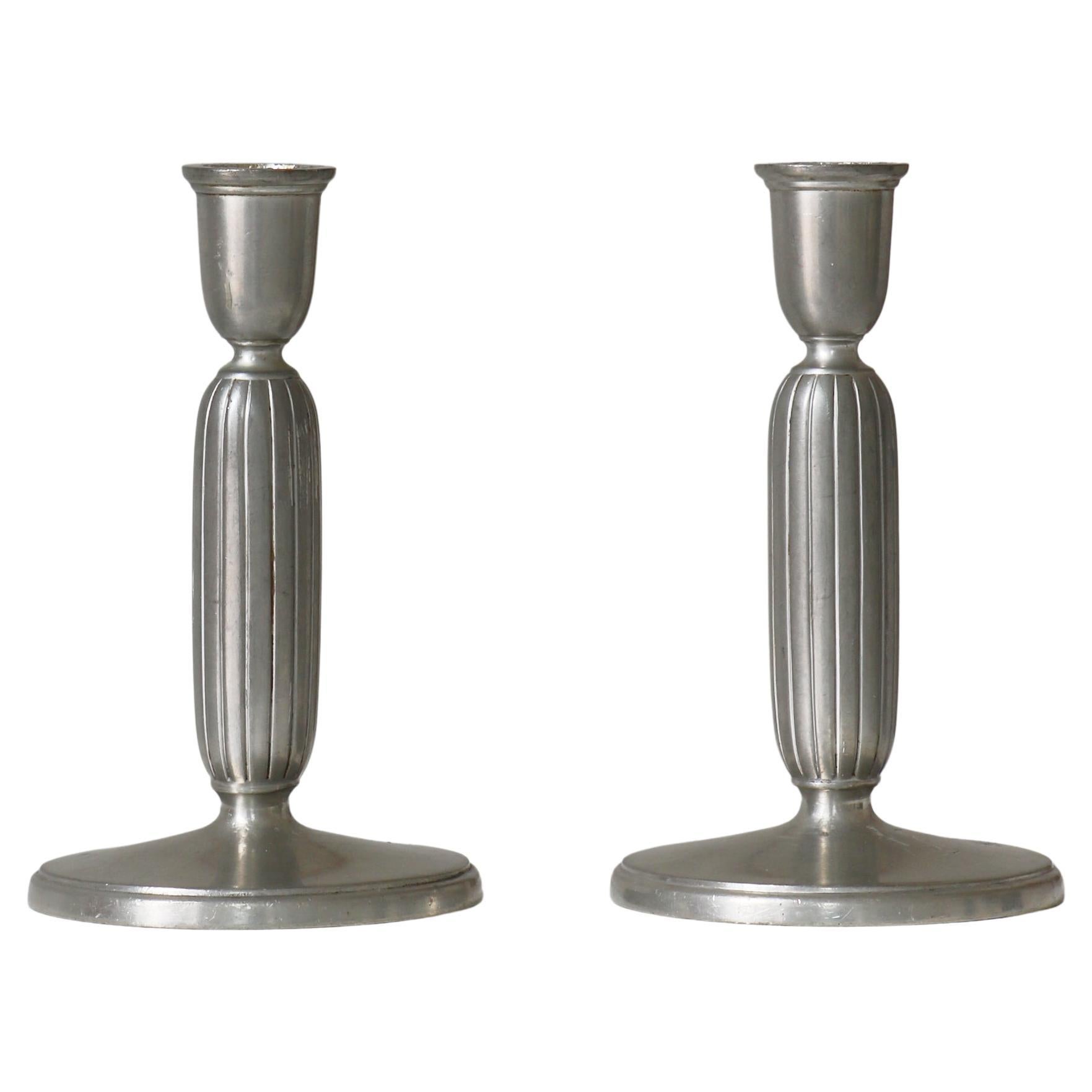 Art Deco Pewter Candlesticks by Just Andersen "Model 2574", 1930s For Sale