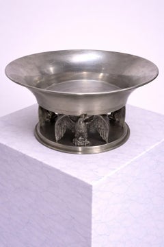 Art Deco Pewter Centerpiece Bowl with Eagle Motif by Ystad Tenn, Sweden, 1930s