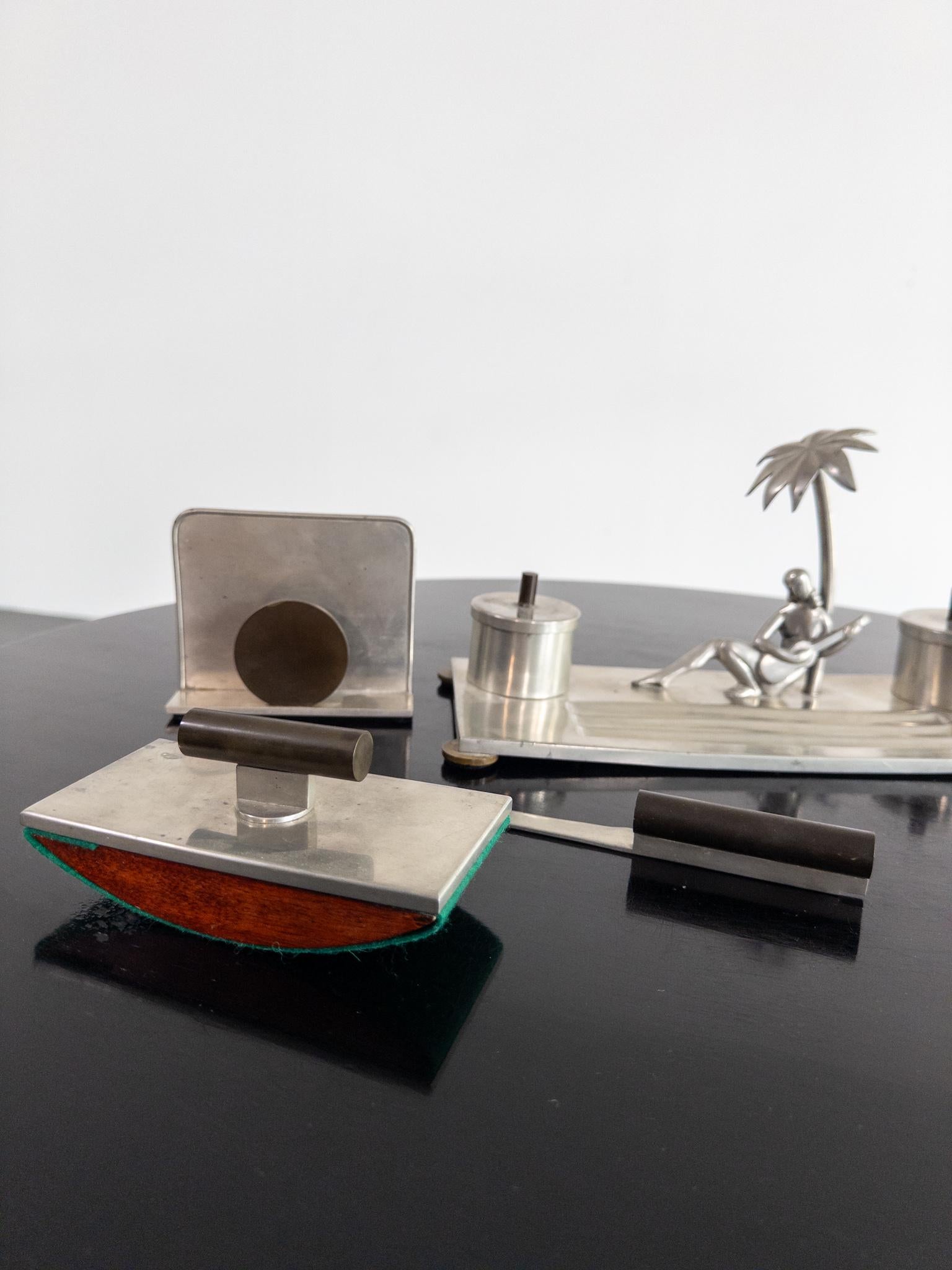 Svedese Set da scrivania in peltro Art Déco di Carl-Einar Borgström per Ystad Tenn, Svezia, anni '30 in vendita