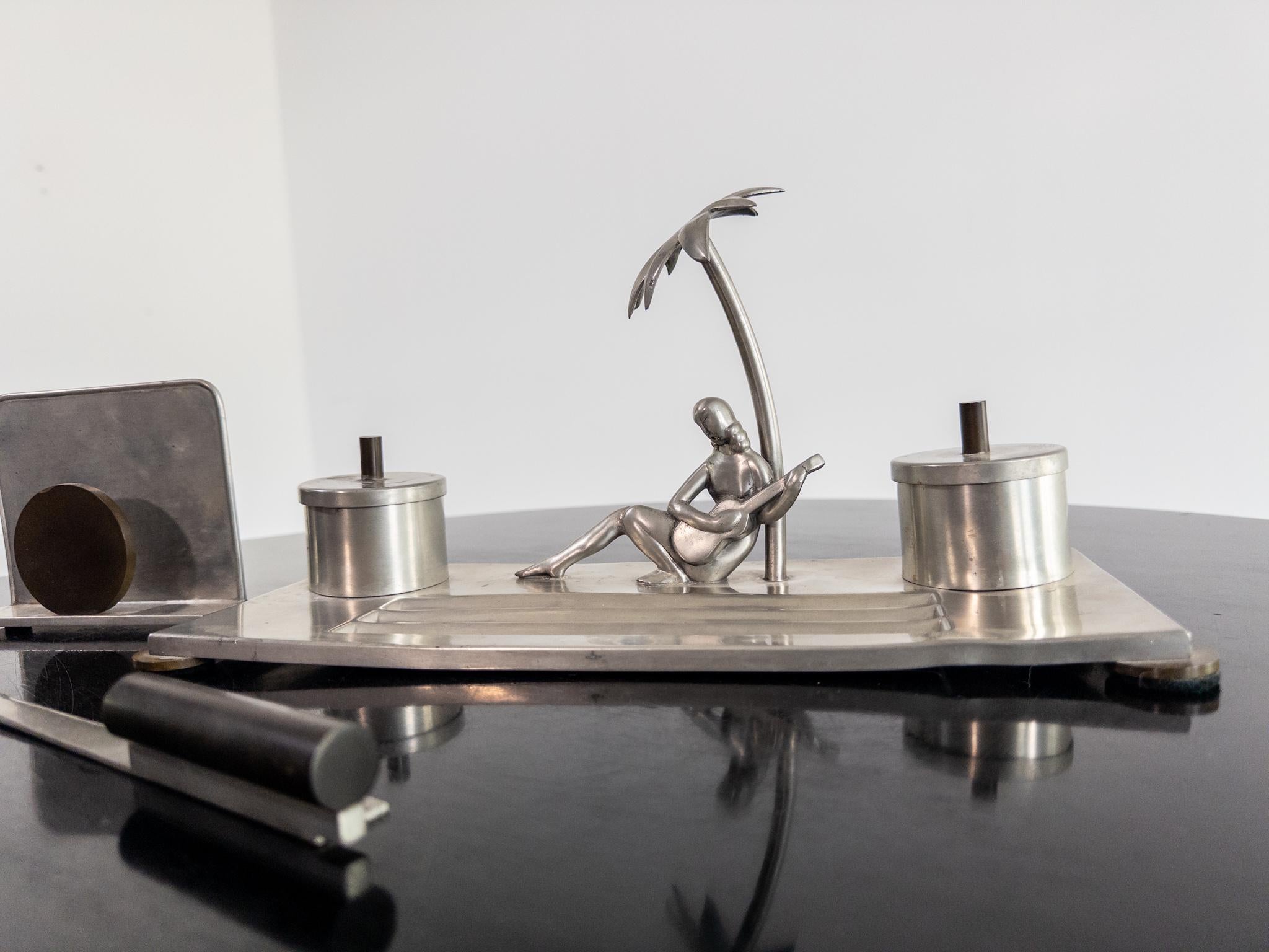 Metà XX secolo Set da scrivania in peltro Art Déco di Carl-Einar Borgström per Ystad Tenn, Svezia, anni '30 in vendita