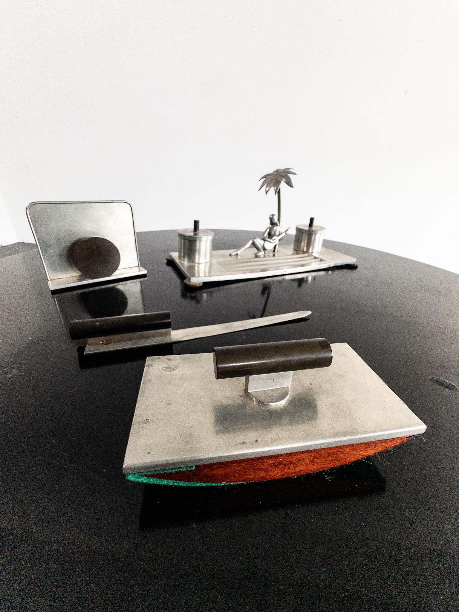 Set da scrivania in peltro Art Déco di Carl-Einar Borgström per Ystad Tenn, Svezia, anni '30 in vendita 3