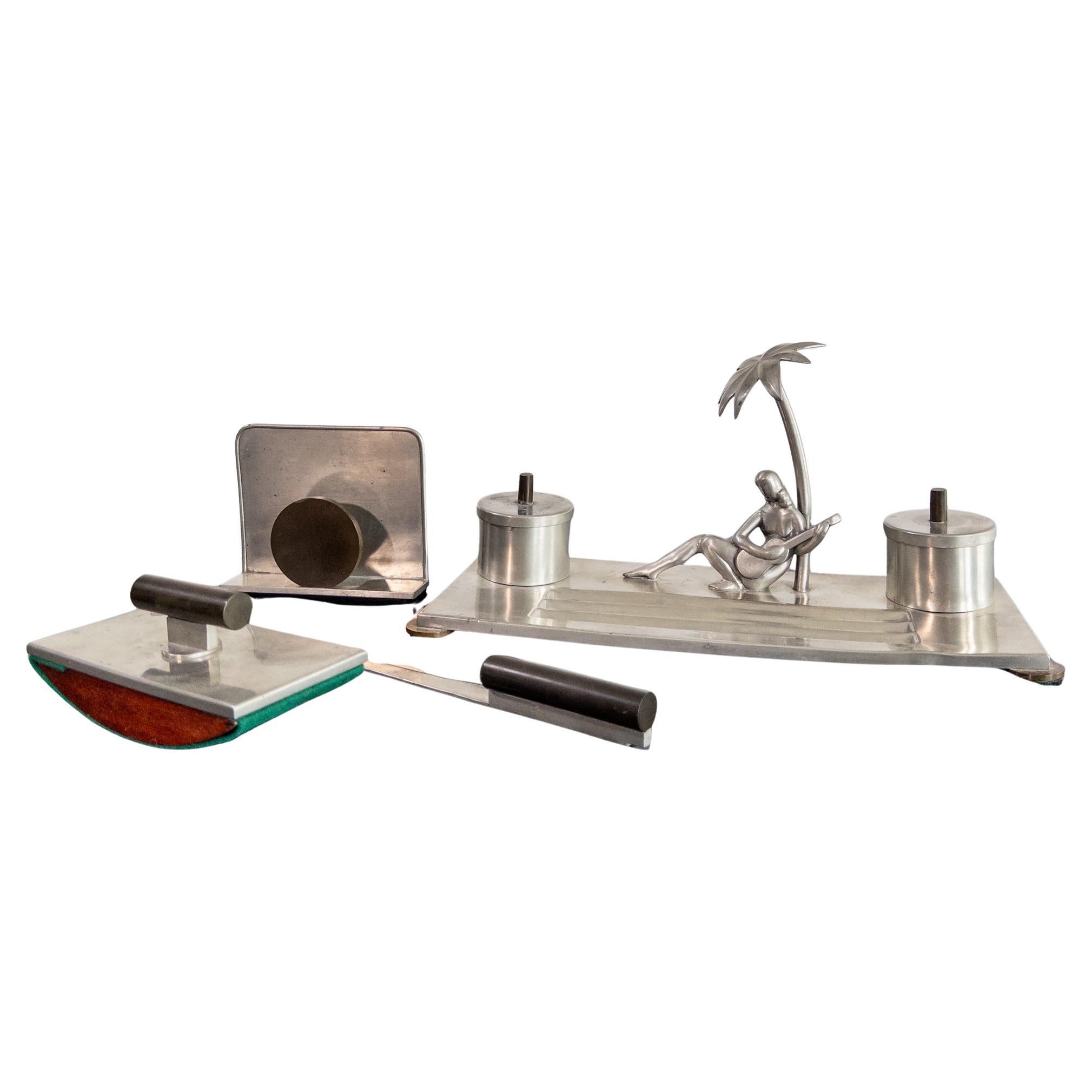 Ensemble de bureau Art déco en étain par Carl-Einar Borgström pour Ystad Tenn, Suède, années 1930