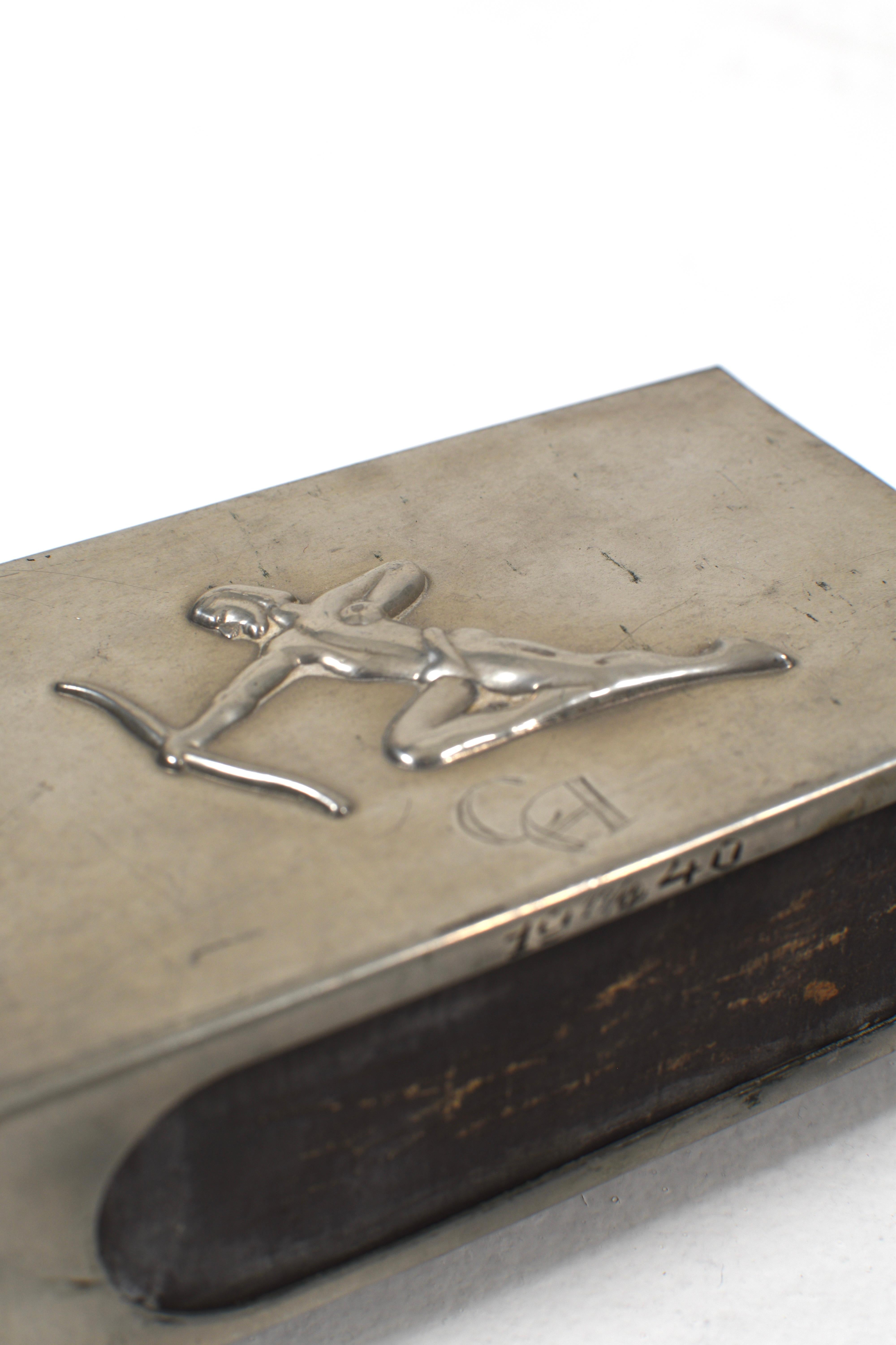 Art Deco Pewter Matchbox Holder with Archer Relief, 1940s For Sale 1