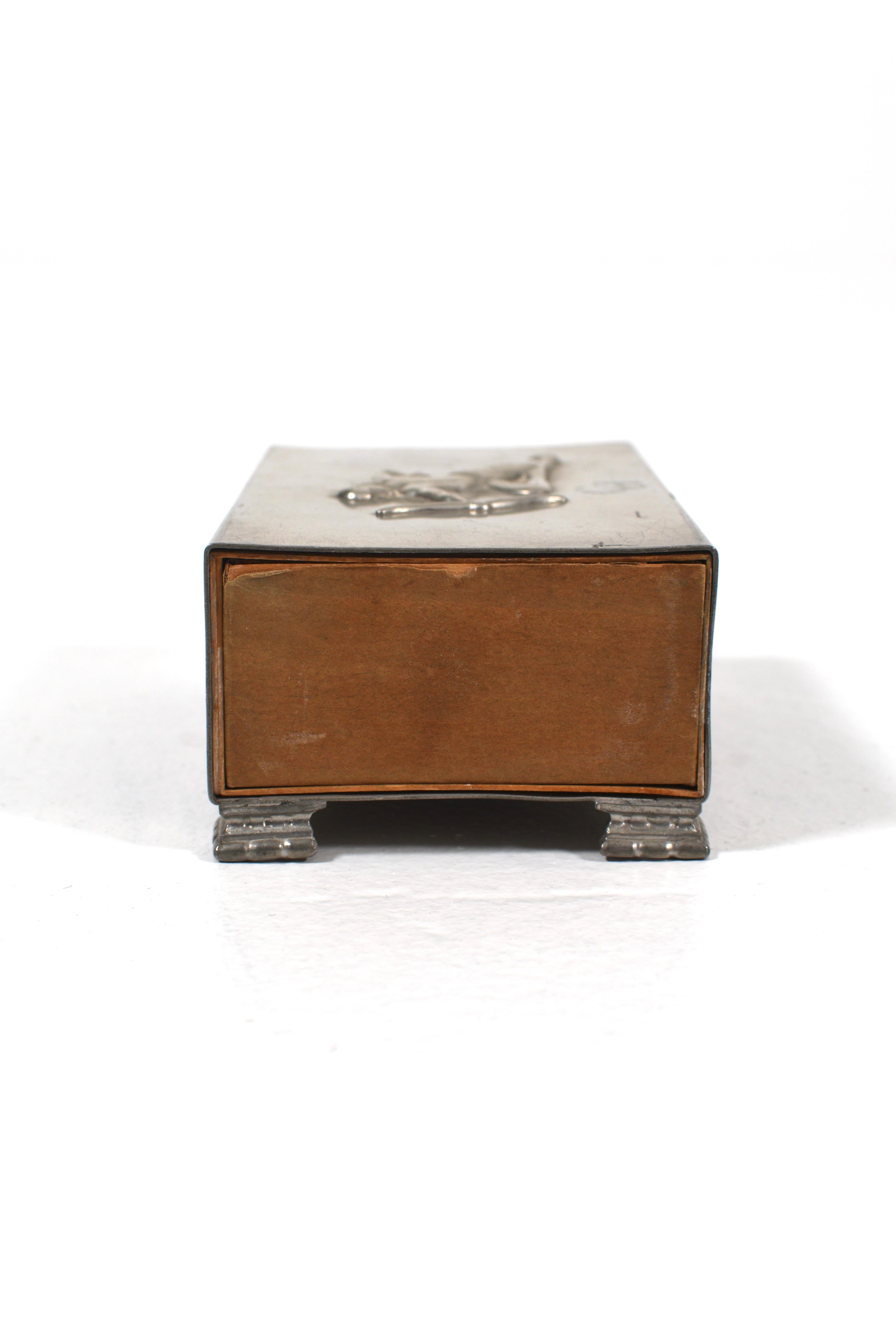 Art Deco Pewter Matchbox Holder with Archer Relief, 1940s For Sale 2