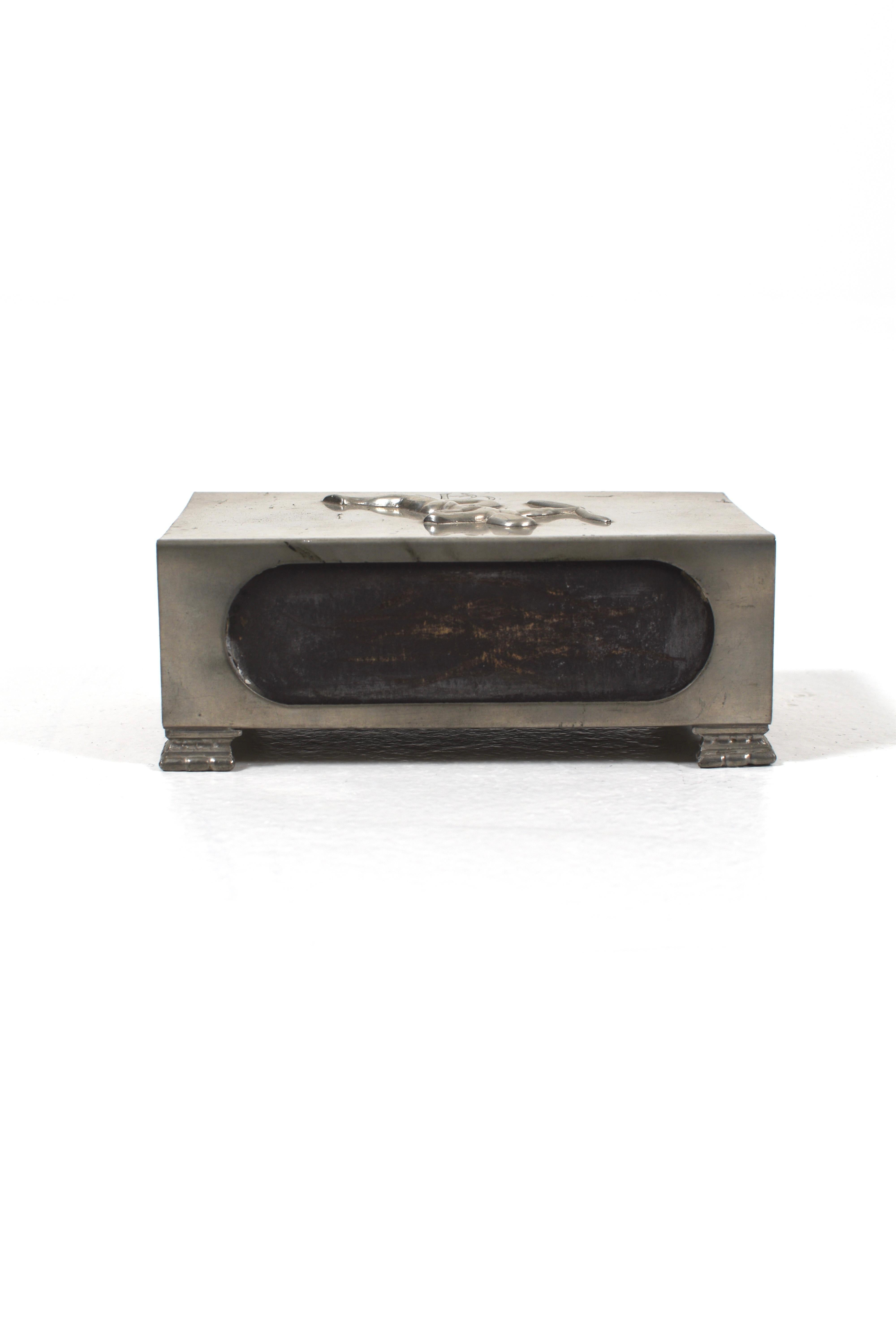 Art Deco Pewter Matchbox Holder with Archer Relief, 1940s For Sale 4