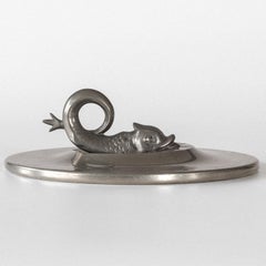 Art Deco Pewter Espejo de Mano de Metal con Pez Koi, Años 20, Swedish Grace