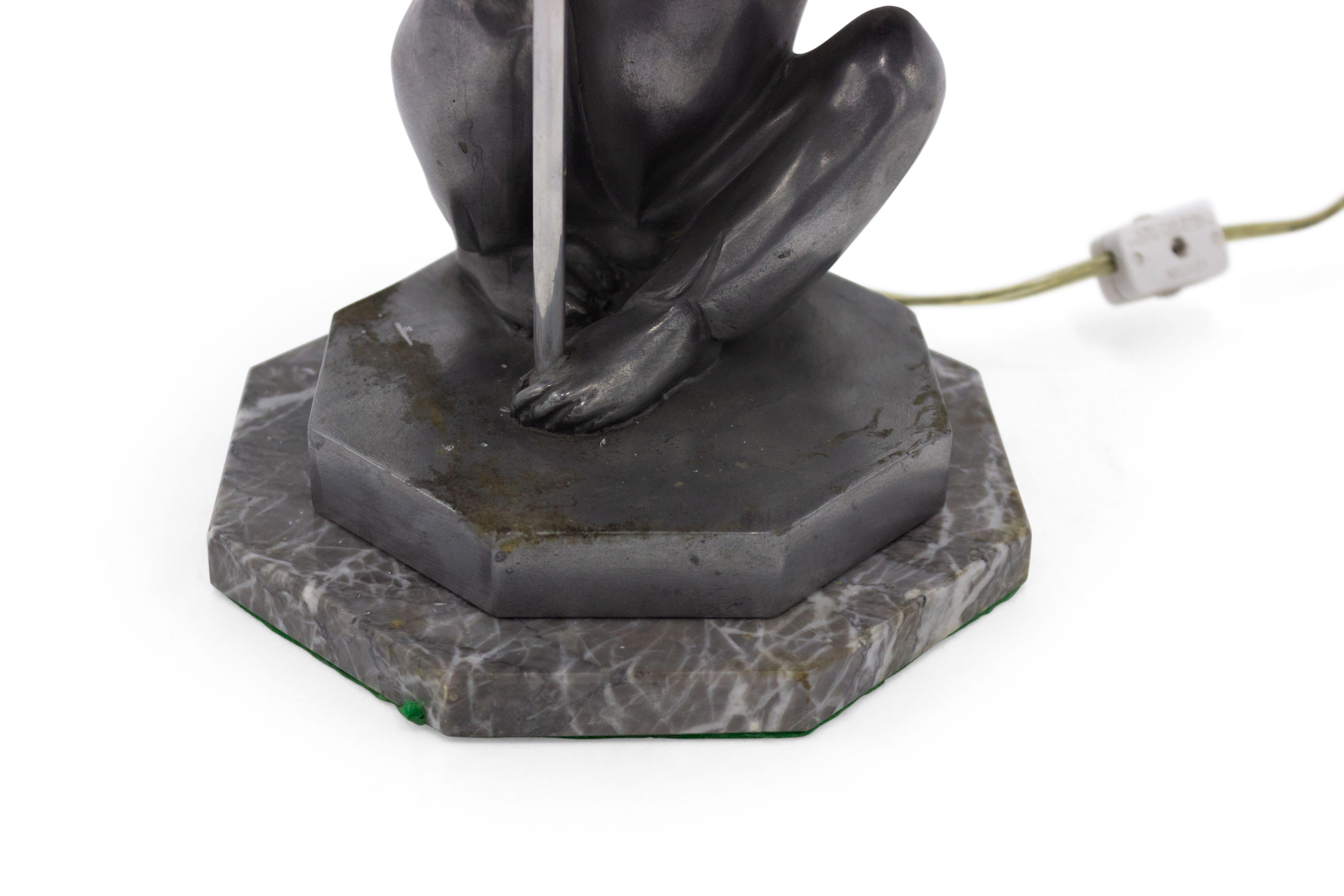 Unknown Art Deco Pewter Monkey Table Lamps For Sale