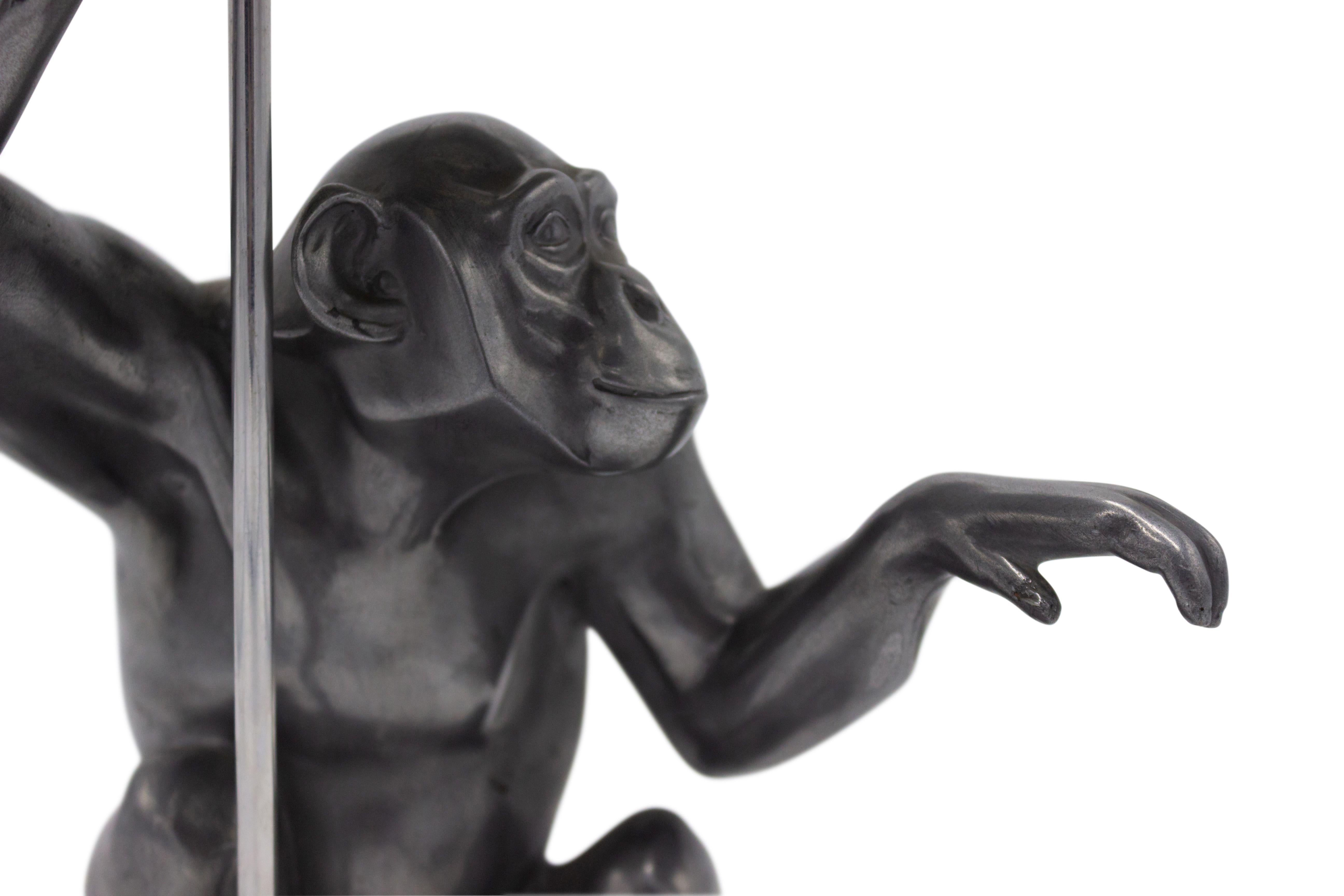 Art Deco Pewter Monkey Table Lamps In Good Condition For Sale In New York, NY