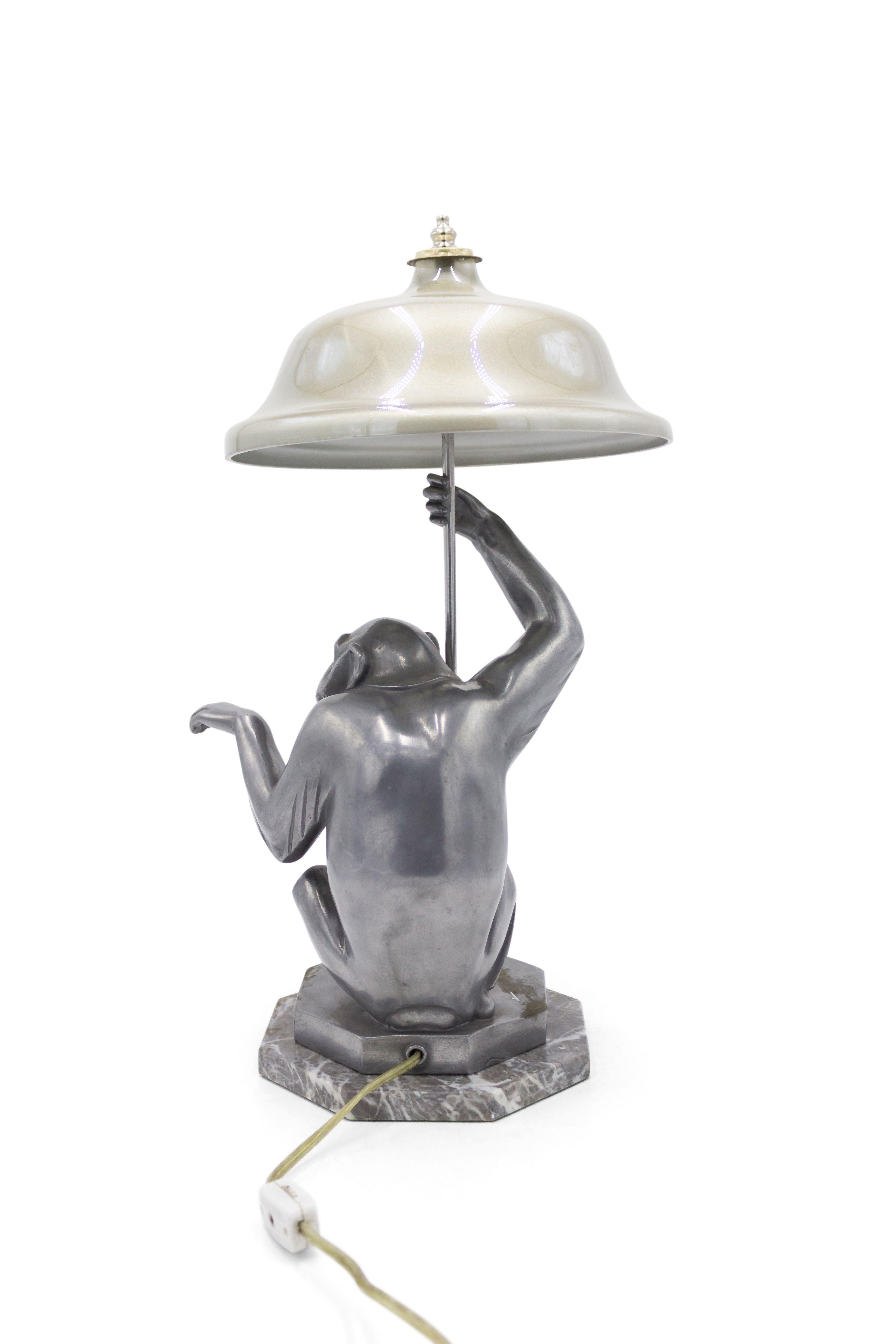 Art Deco Pewter Monkey Table Lamps For Sale 1