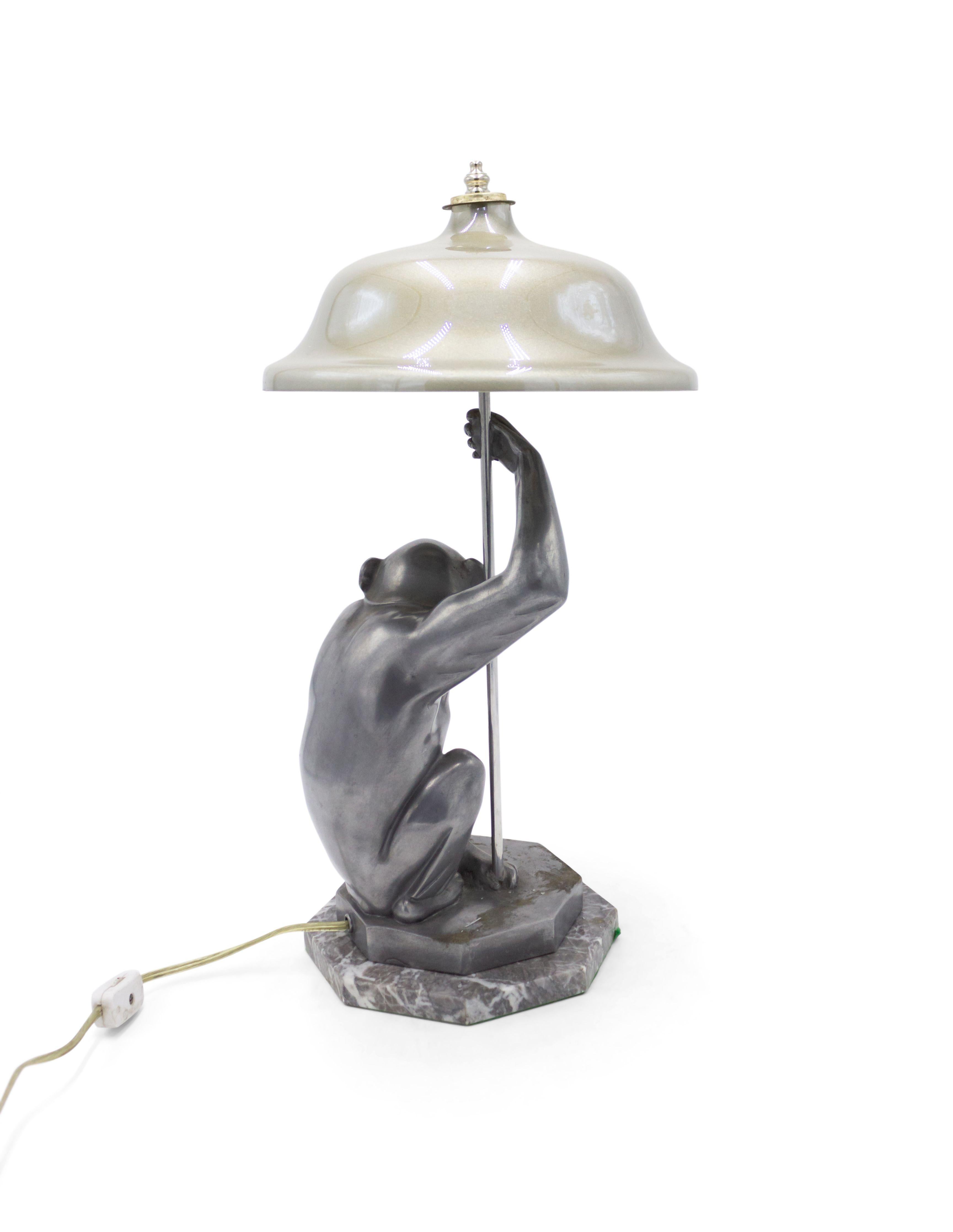 Art Deco Pewter Monkey Table Lamps For Sale 2
