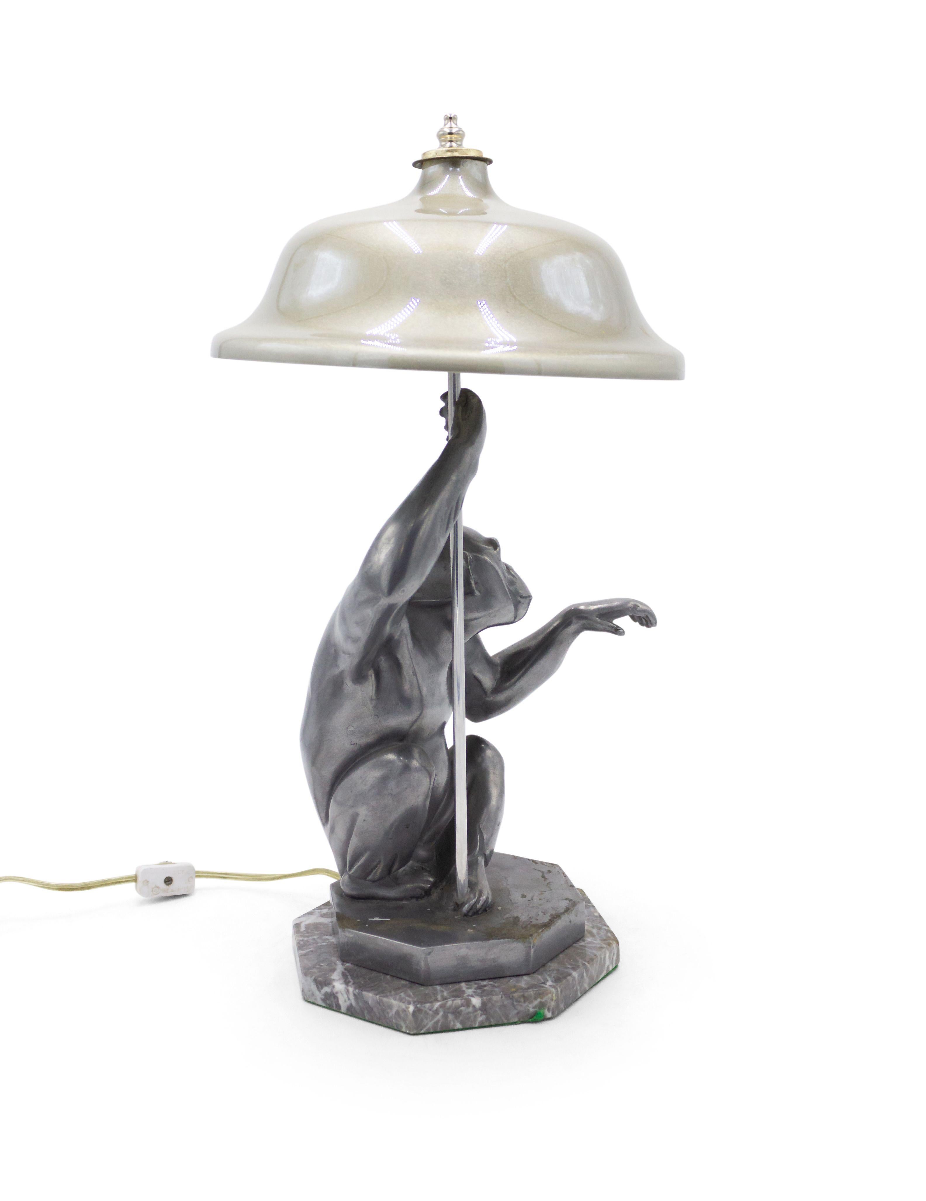 Art Deco Pewter Monkey Table Lamps For Sale 3