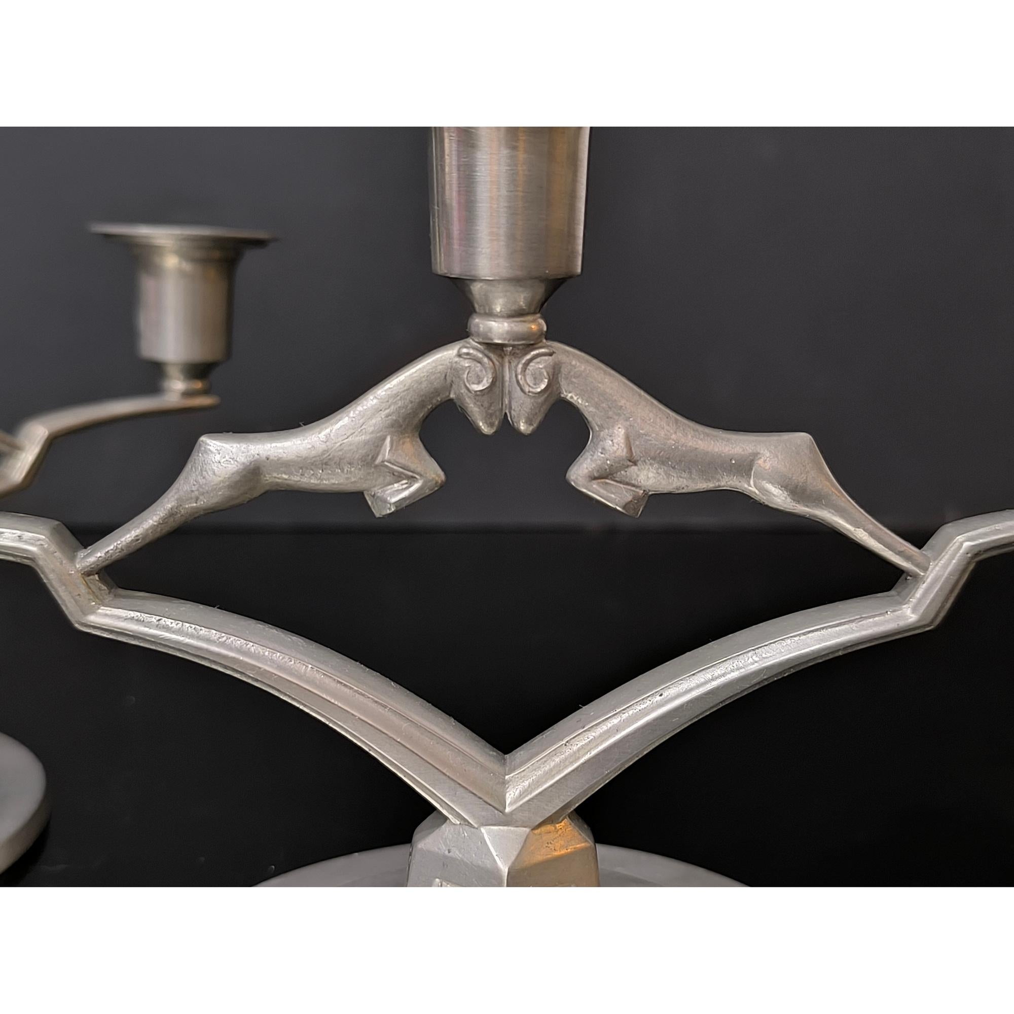 Art Deco Pewter Pair of Candle Holders by JL Hultman, Svenskt Tenn, Sweden 1933 For Sale 4