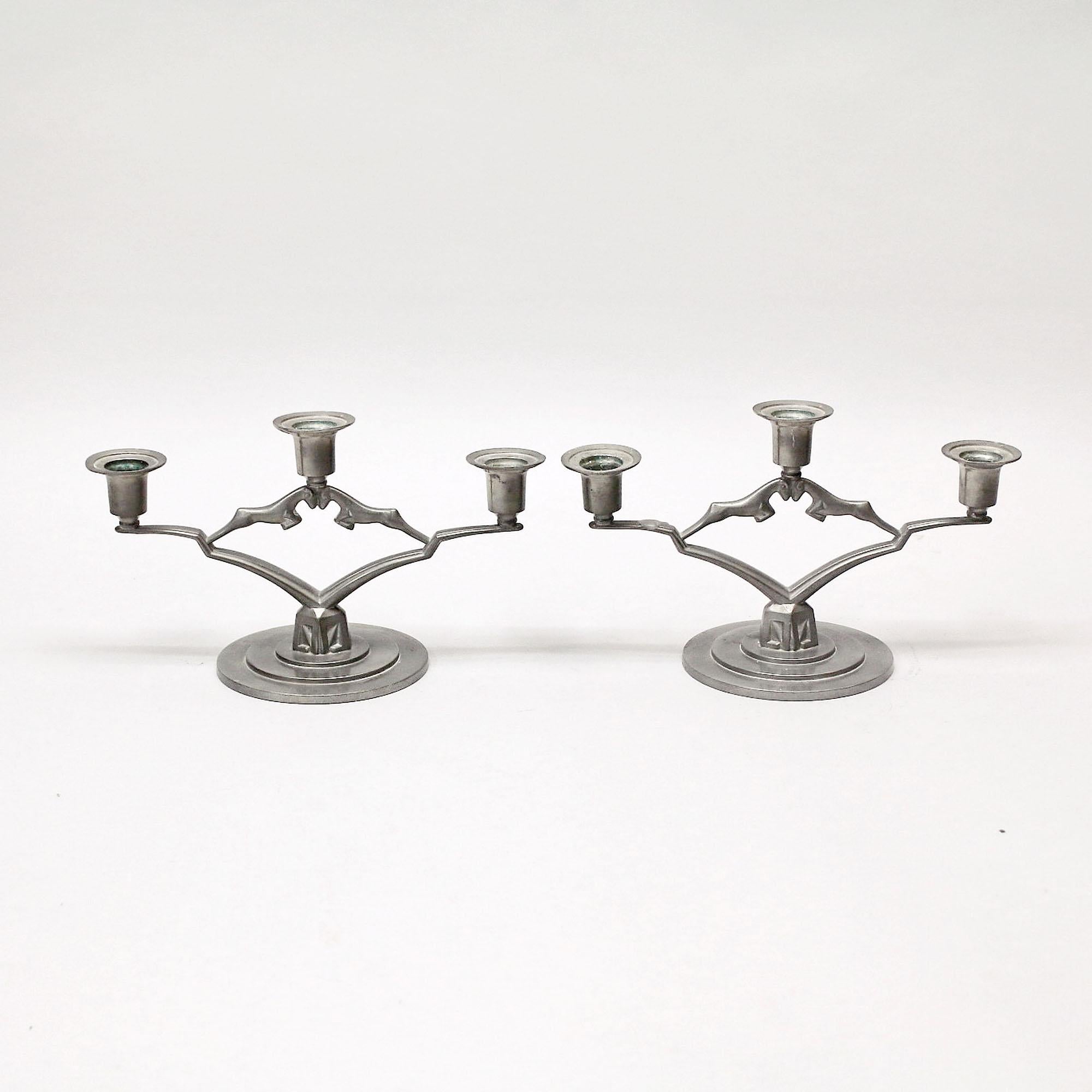 Art Deco Pewter Pair of Candle Holders by JL Hultman, Svenskt Tenn, Sweden 1933 For Sale 7